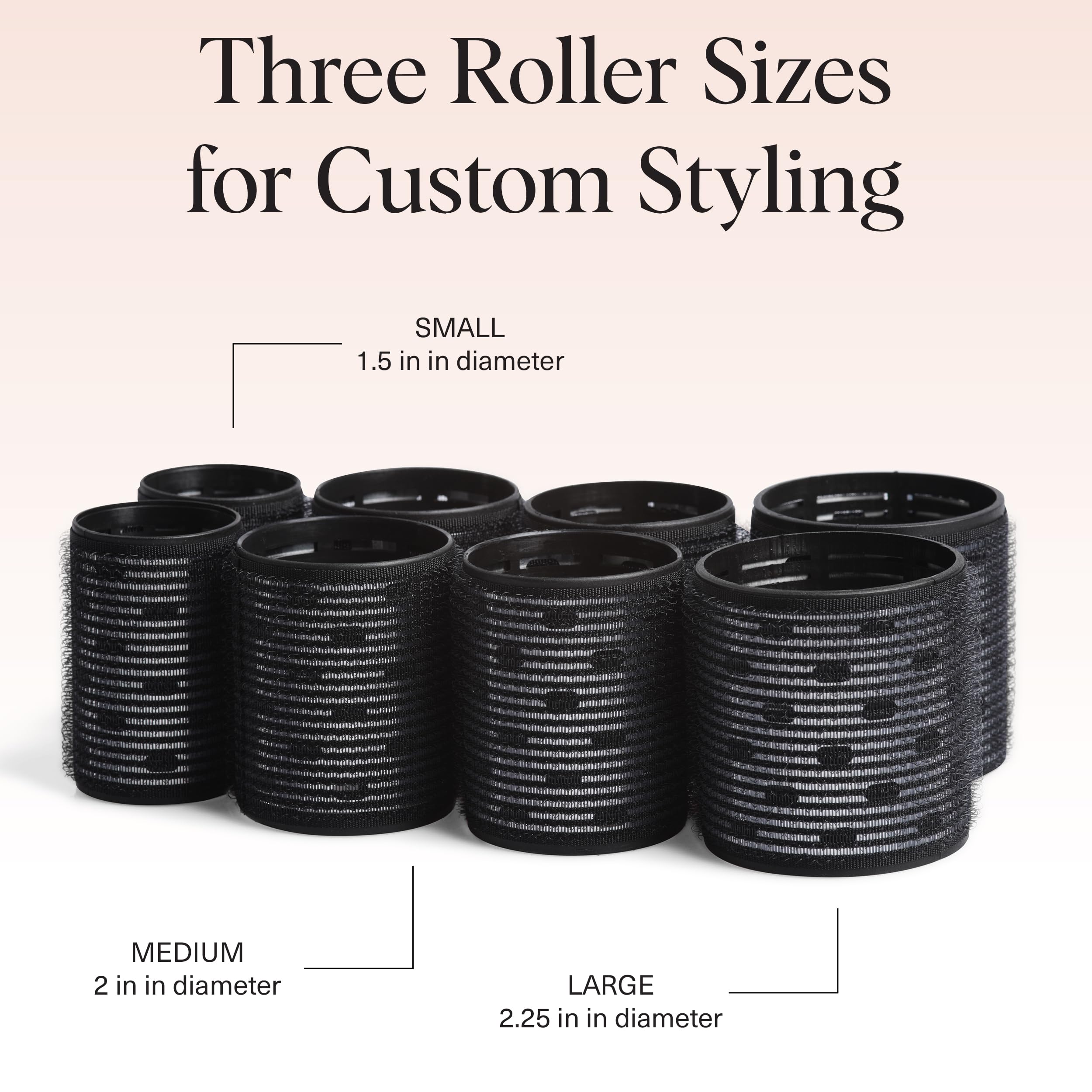 Kitsch Ceramic Thermal Hair Rollers - 8pcs Velcro Self-Grip Curlers for Short, Medium & Long Hair - Black