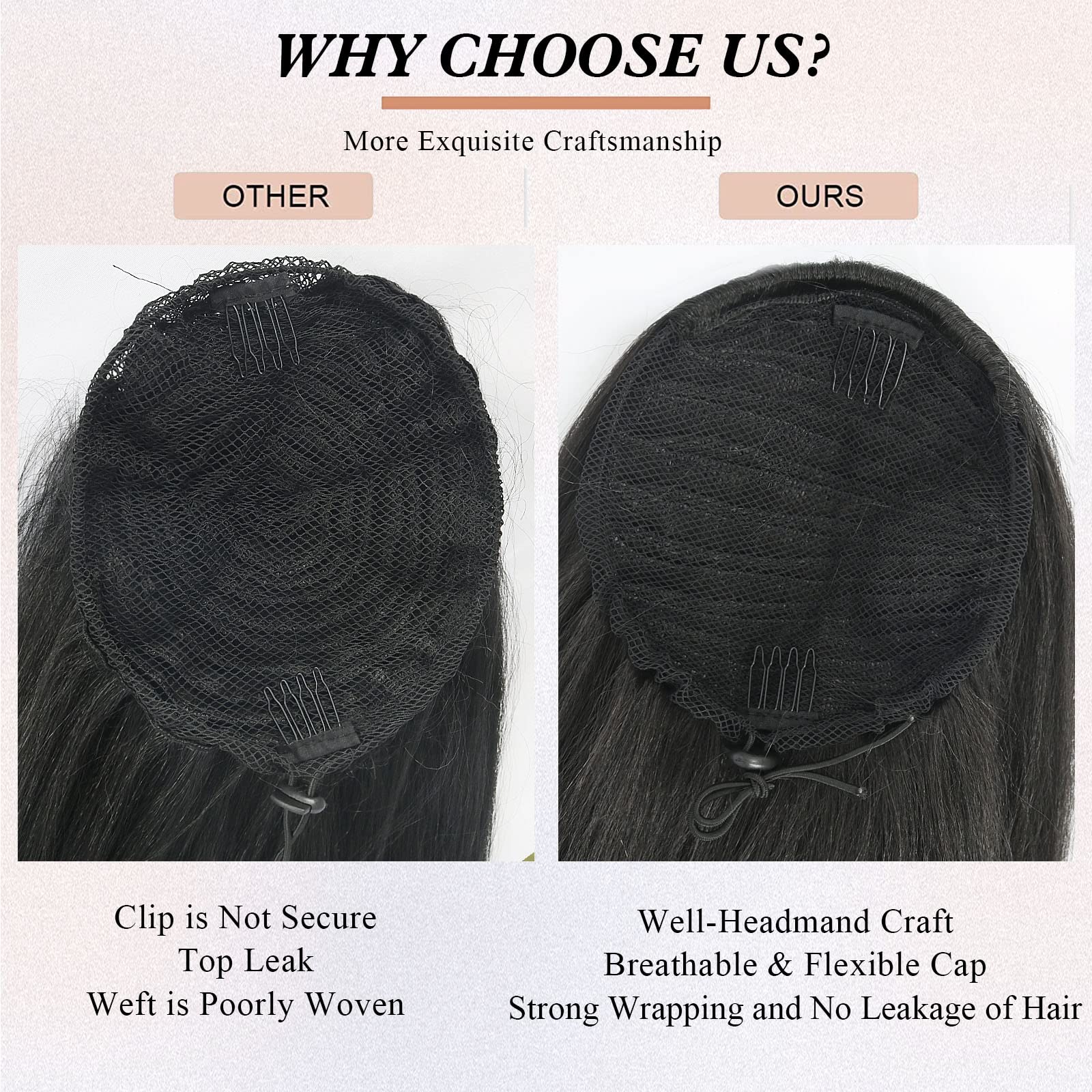 Leosa Ponytail Extension 14 Inch Drawstring Ponytails For Black Women Short Natural Black Yaki Straight Drawstring Ponytail Hair