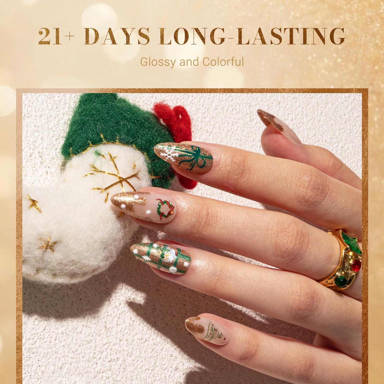 Melodysusie 15Ml Christmas Gel Nail Polish Set: Christmas 4 Colors Green And Red Gel Polish Nails Soak Off Uv Led Gold Silver Ge