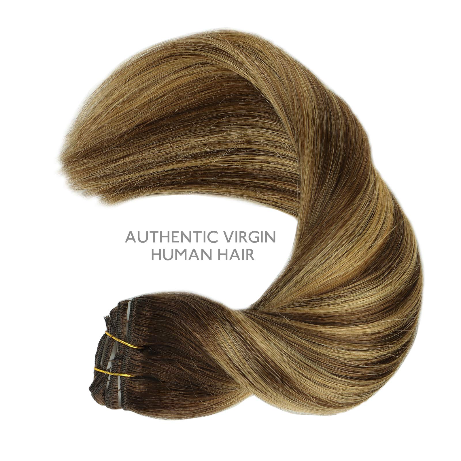 Wennalife Clip In Hair Extensions, 22 Inch 120G 7Pcs Balayage Chocolate Brown To Caramel Blonde Hair Extensions Clip In Human Ha