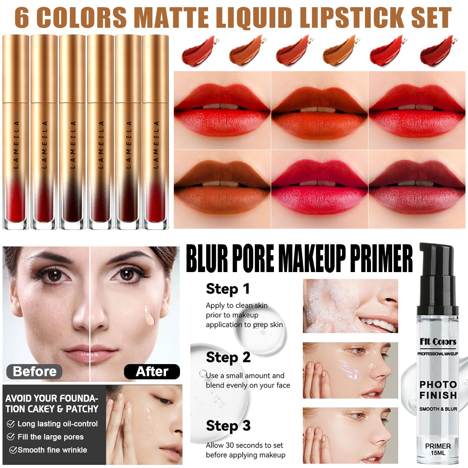 All In One Makeup Kit For Women,Includes Naked Eyeshadow,Liquid Foundation,Lipstick Set,Mascara,Makeup Brush,Makeup Sponge,Eyebr