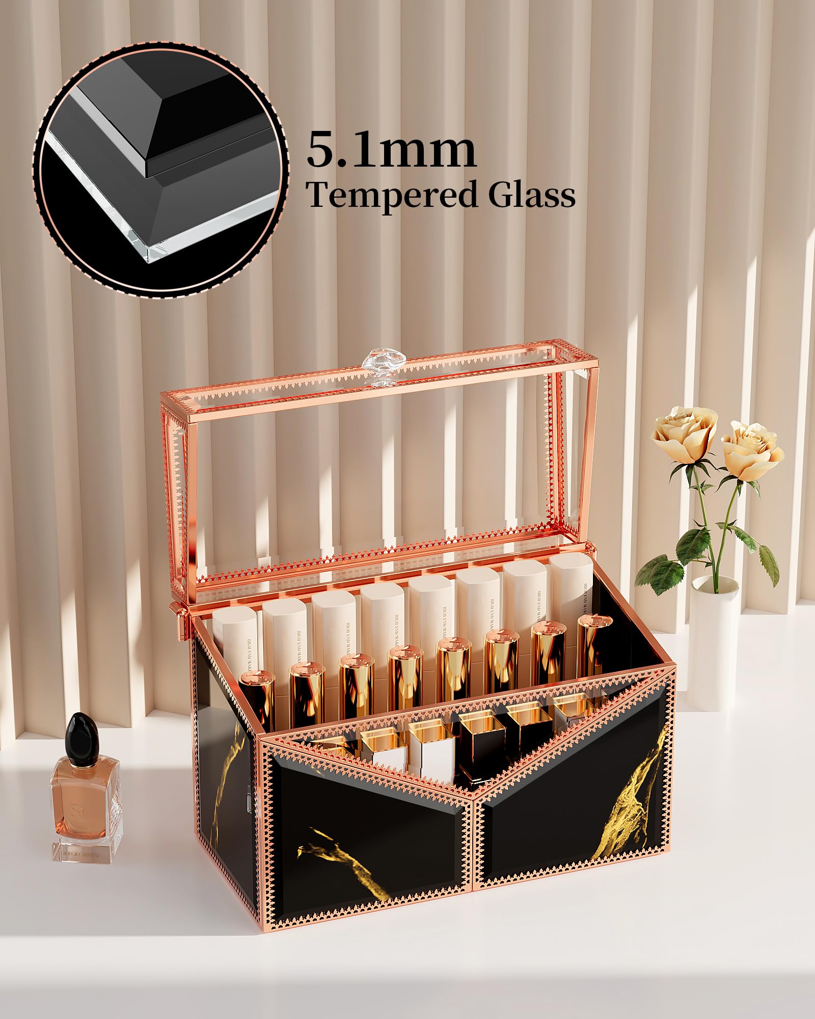 Youdepot Lipstick Organizer Lipstick Holder - 24 Spaces, Tempered Glass Lip Gloss And Perfume Organizer,Vanity Lipstick Holder A