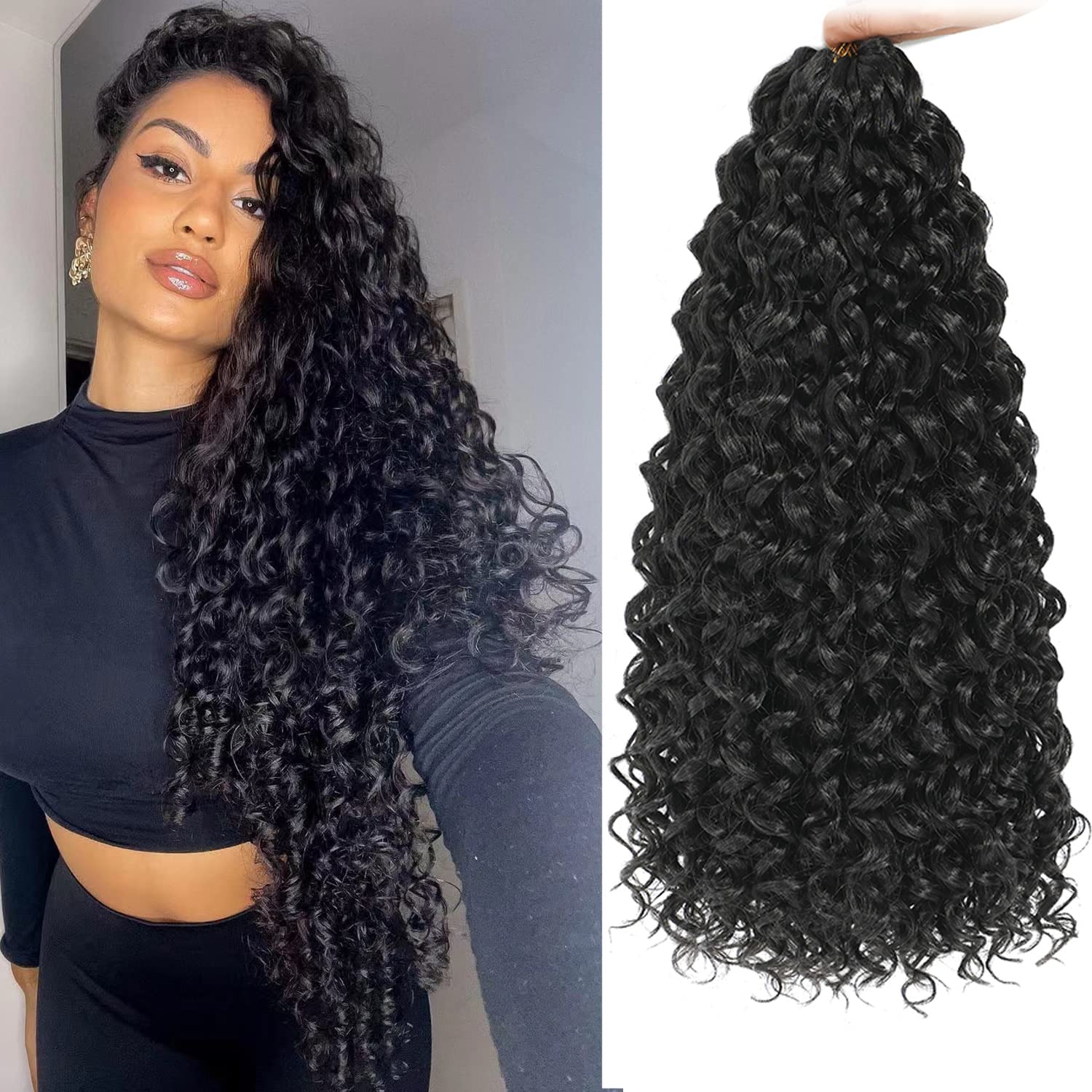 Gogo Curl Crochet Hair 18 Inch 7 Packs Long Curly Crochet Hair For Blcak Women - Beach Curl Crochet Hair - Deep Wave Crochet Hai