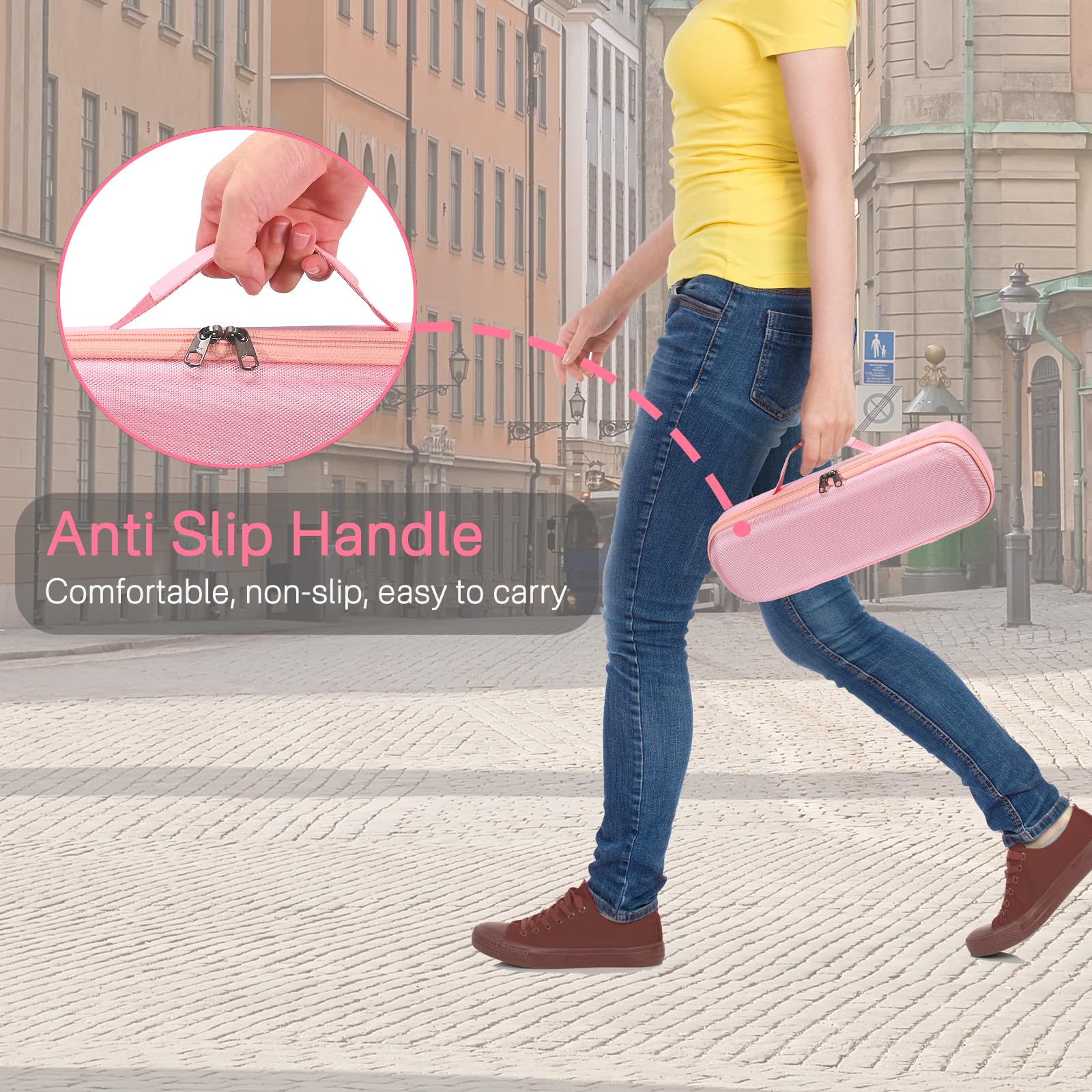 RAIACE Hard Storage Case for Dyson Airstrait Straightener, Pink, EVA Material, Travel Carrying Bag