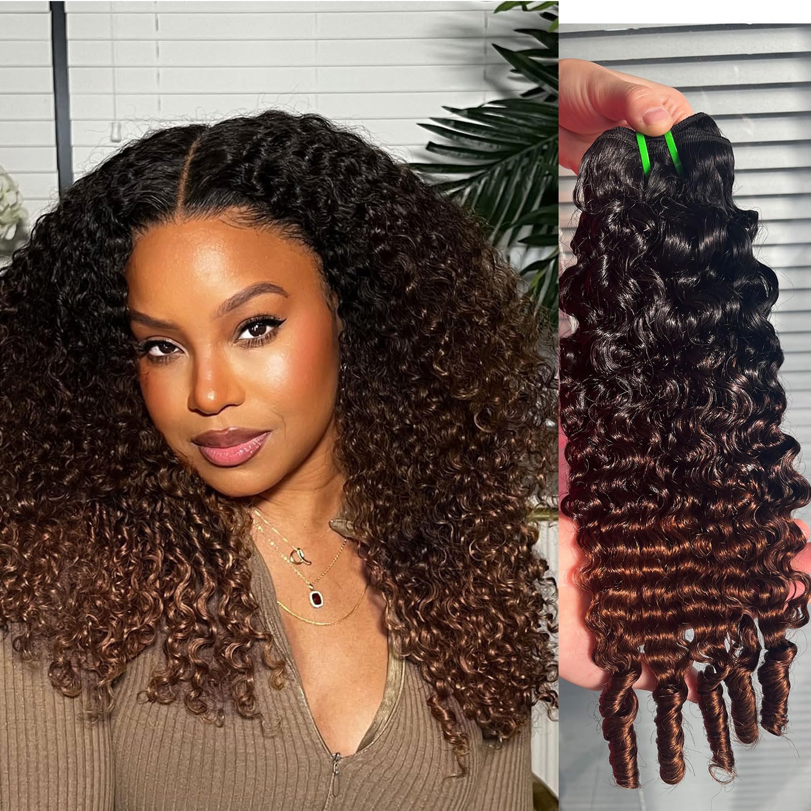 DSEKCAIN Ombre Burmese Curly Bundles Human Hair Only One Single 16 Inch Bundle 100% Real Human Hair T1B/2/30 Chestnut Brown Ombr