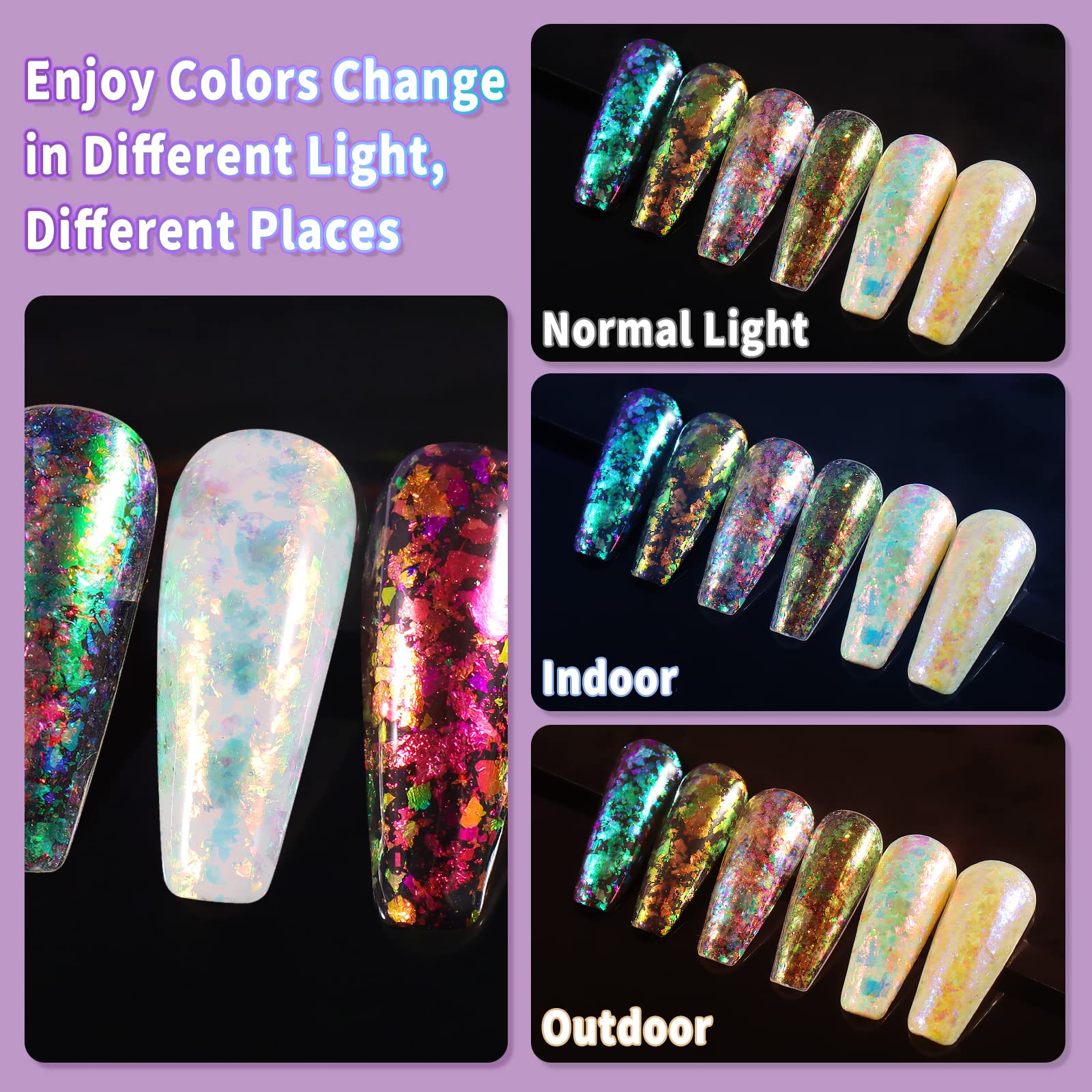 Allstarry 4 Colors Chameleon Flakes, Premium Sparkle Colorshift Pigment Powder For Epoxy Resin Slime Tumbler Making Diy Project