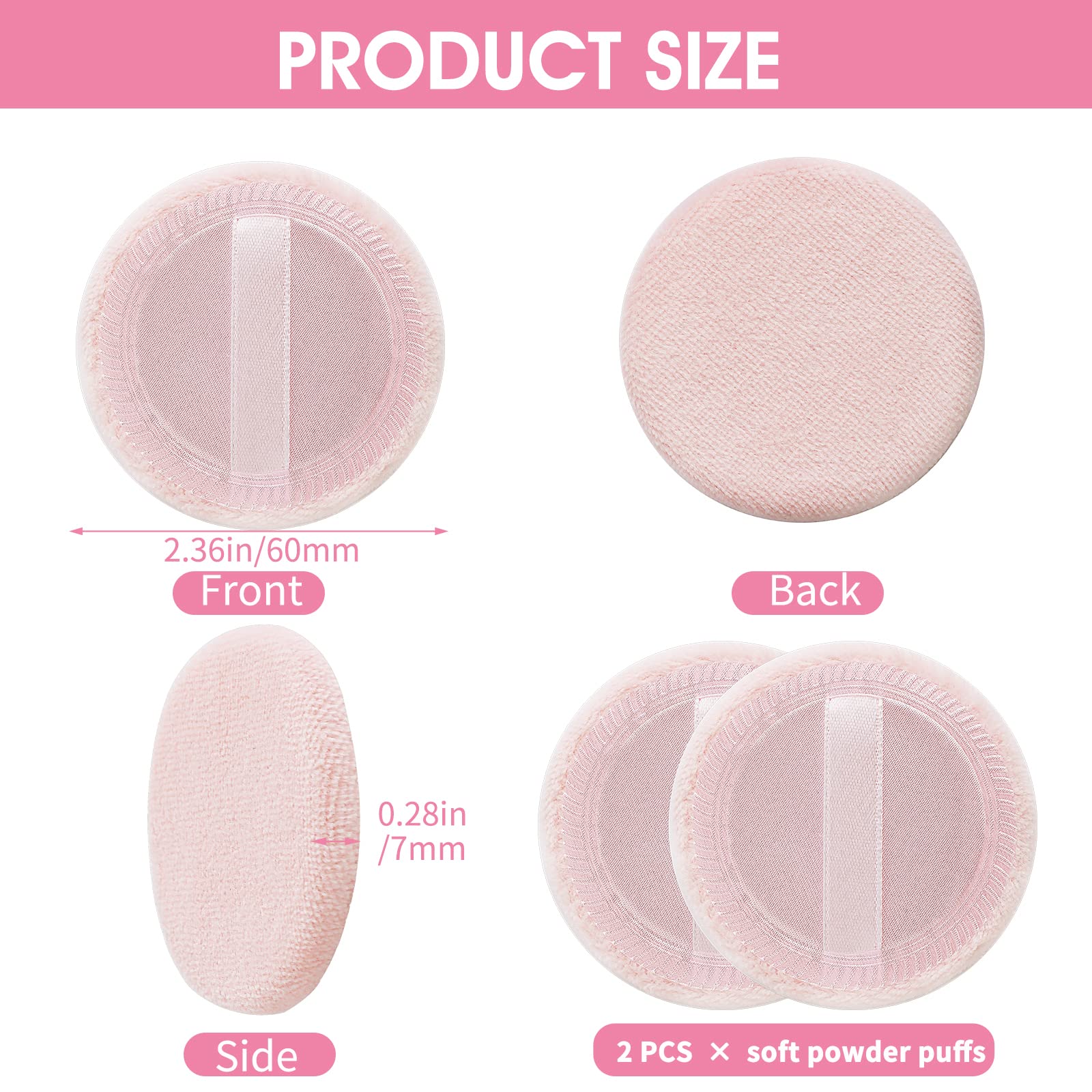 Sibba Loose Powder Puff 2 Pieces Round Velour Face Makeup Compact Body Container Setting Pressed Blending Foundation Cream Make