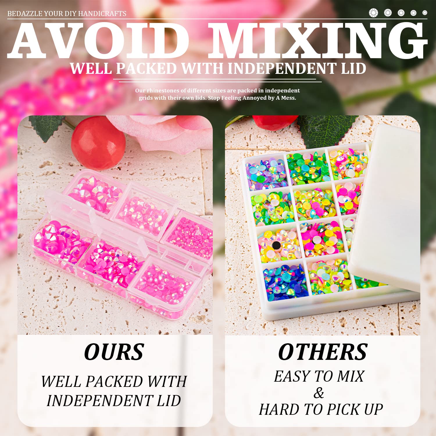 Belleboost Resin Rhinestones Kits, 2/3/4/5/6Mm Flatback Jelly Rhinestones, 2 Box Hot Pink Ab Non Hotfix Crystal Gems For Diy Cra