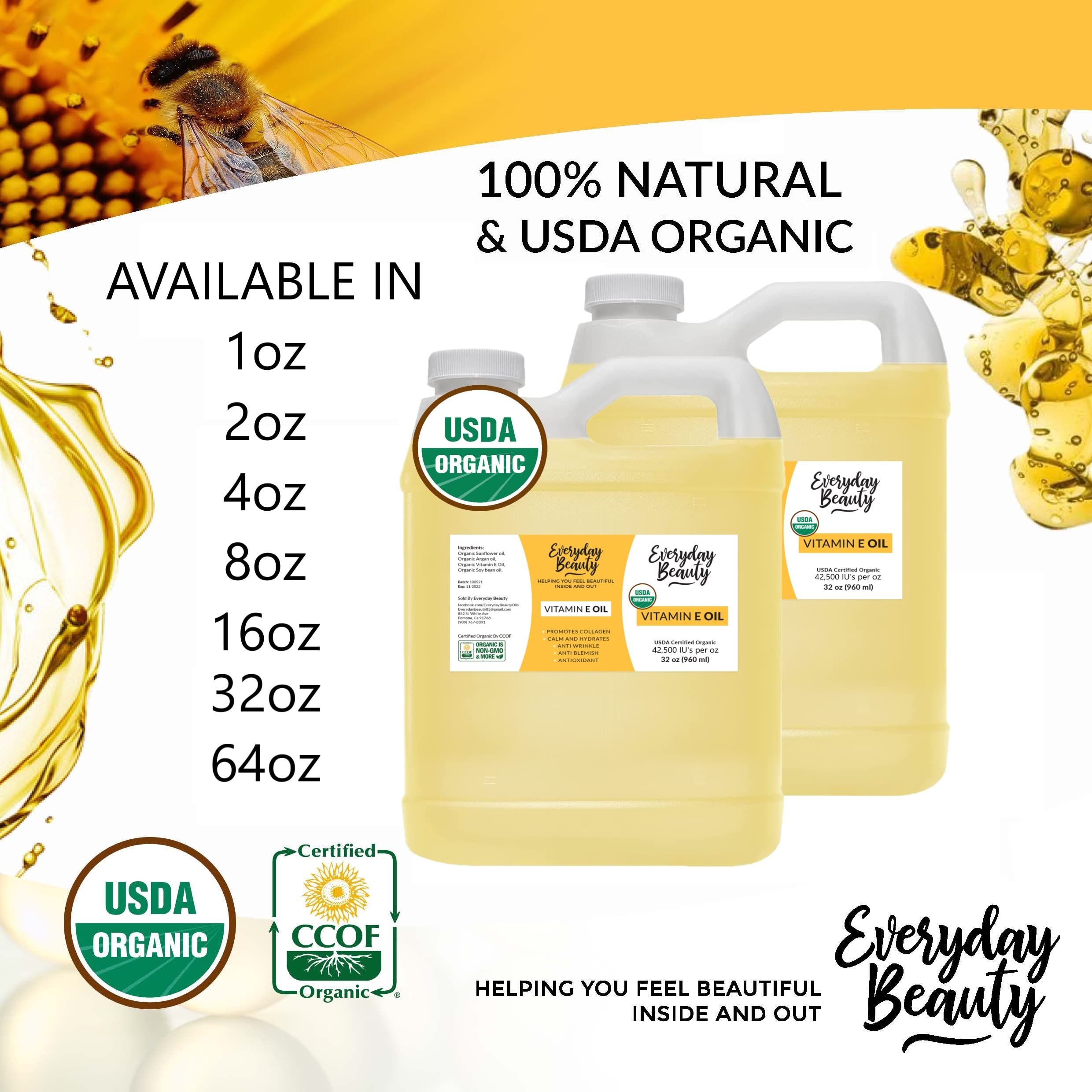 Organic Vitamin E Oil - 64 Oz Bulk Usda Certified 100% All Natural & Plant Based - Light And Unscented Great For Scars After Sur