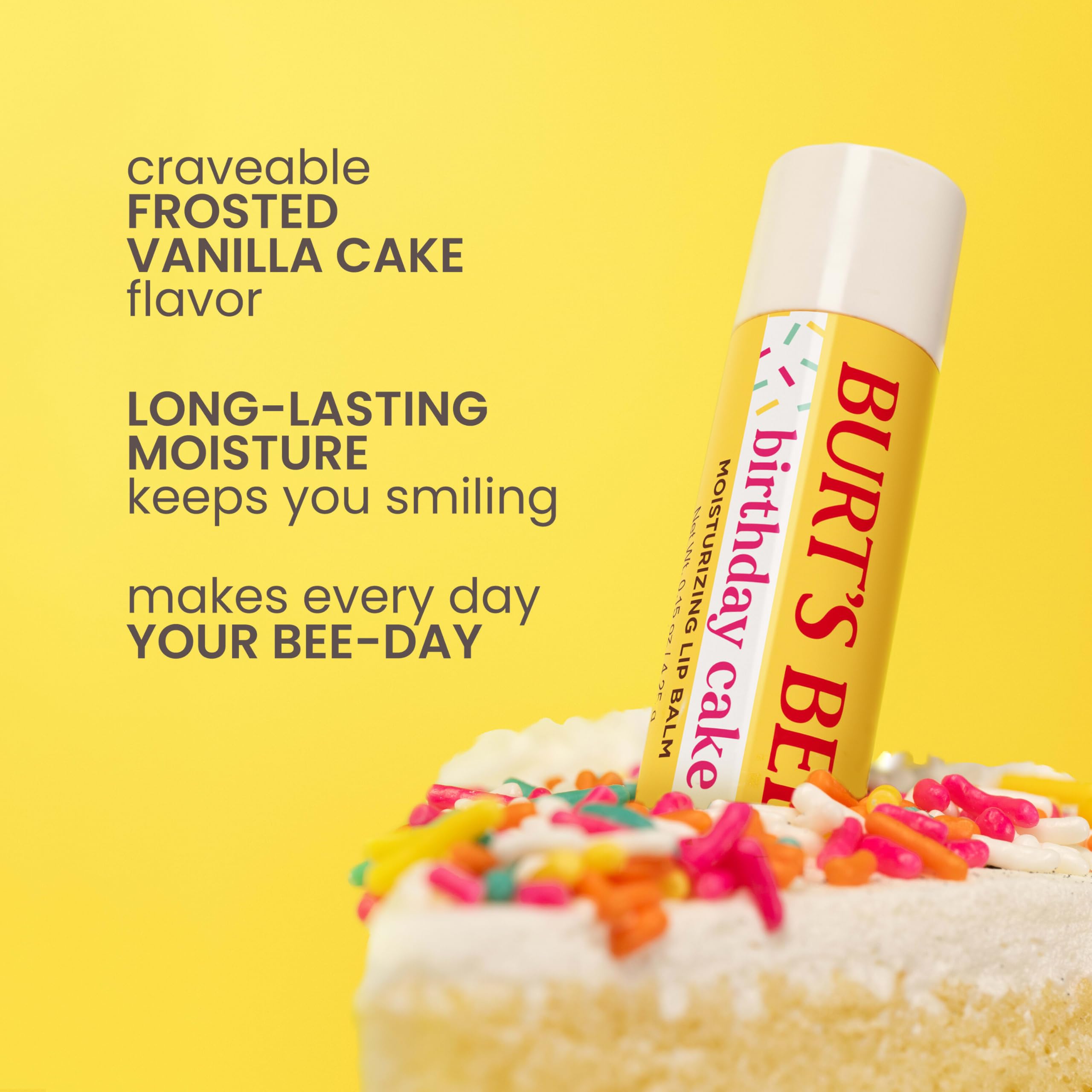 Burt's Bees Birthday Cake Lip Balm, Tint-Free, Natural Origin Lip Care, 1 Tube, 0.15 oz.