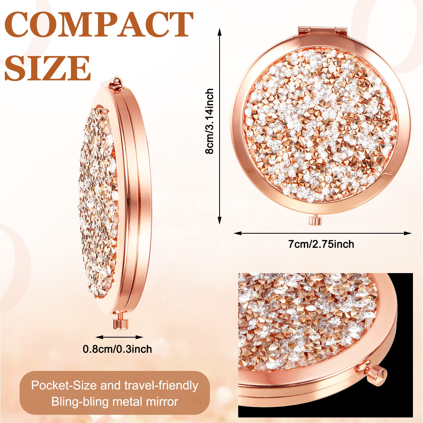 100 Pcs Small Compact Mirror Folding Pocket Makeup Mirror Round Hand Held Mirror Cosmetic Magnifying Compact Mirror Rhinestone M
