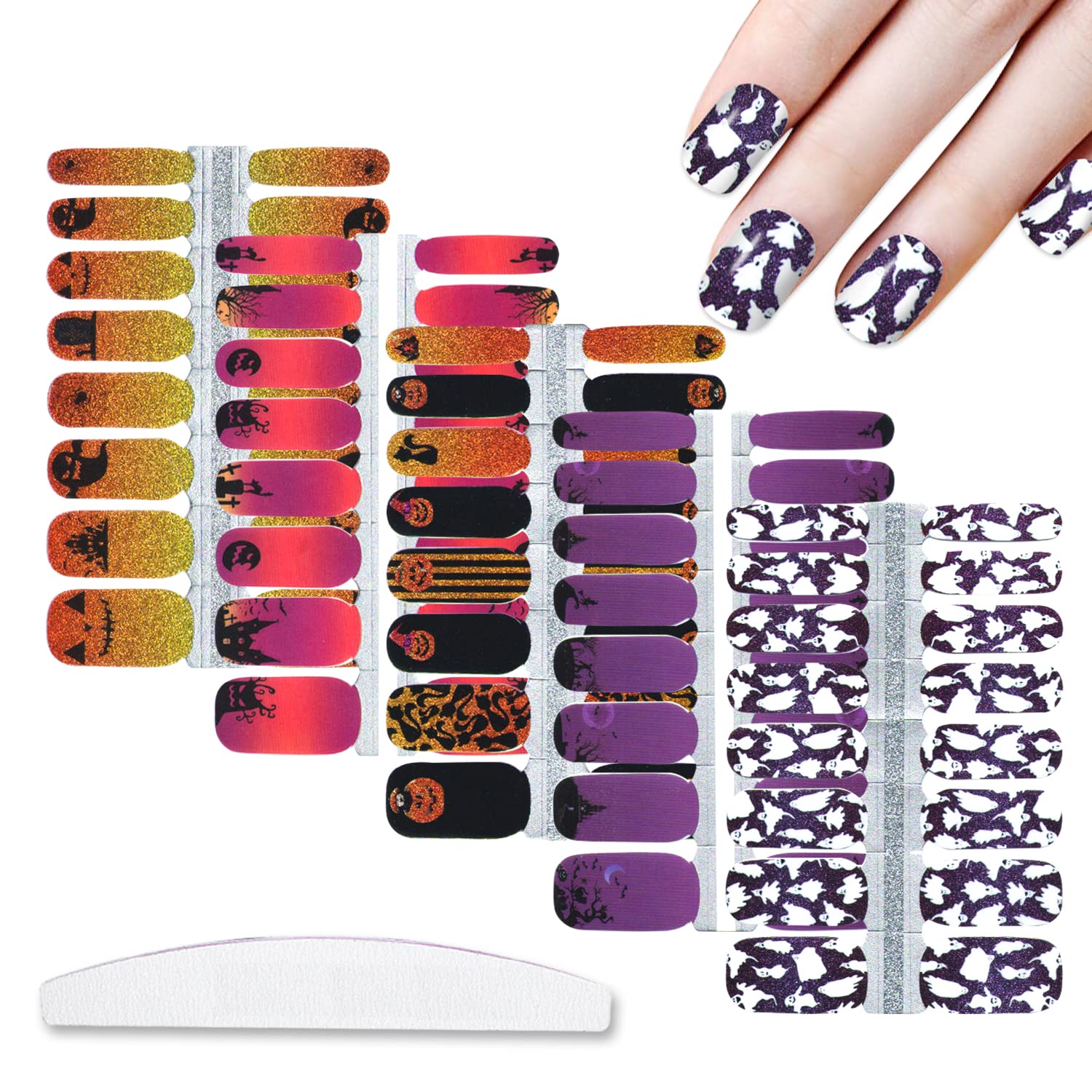 Wokoto 5 Sheets Halloween Full Nail Strips Full Nail Wraps For Women Halloween Nail Stickers Gel Nail Strips With Nail File Kit