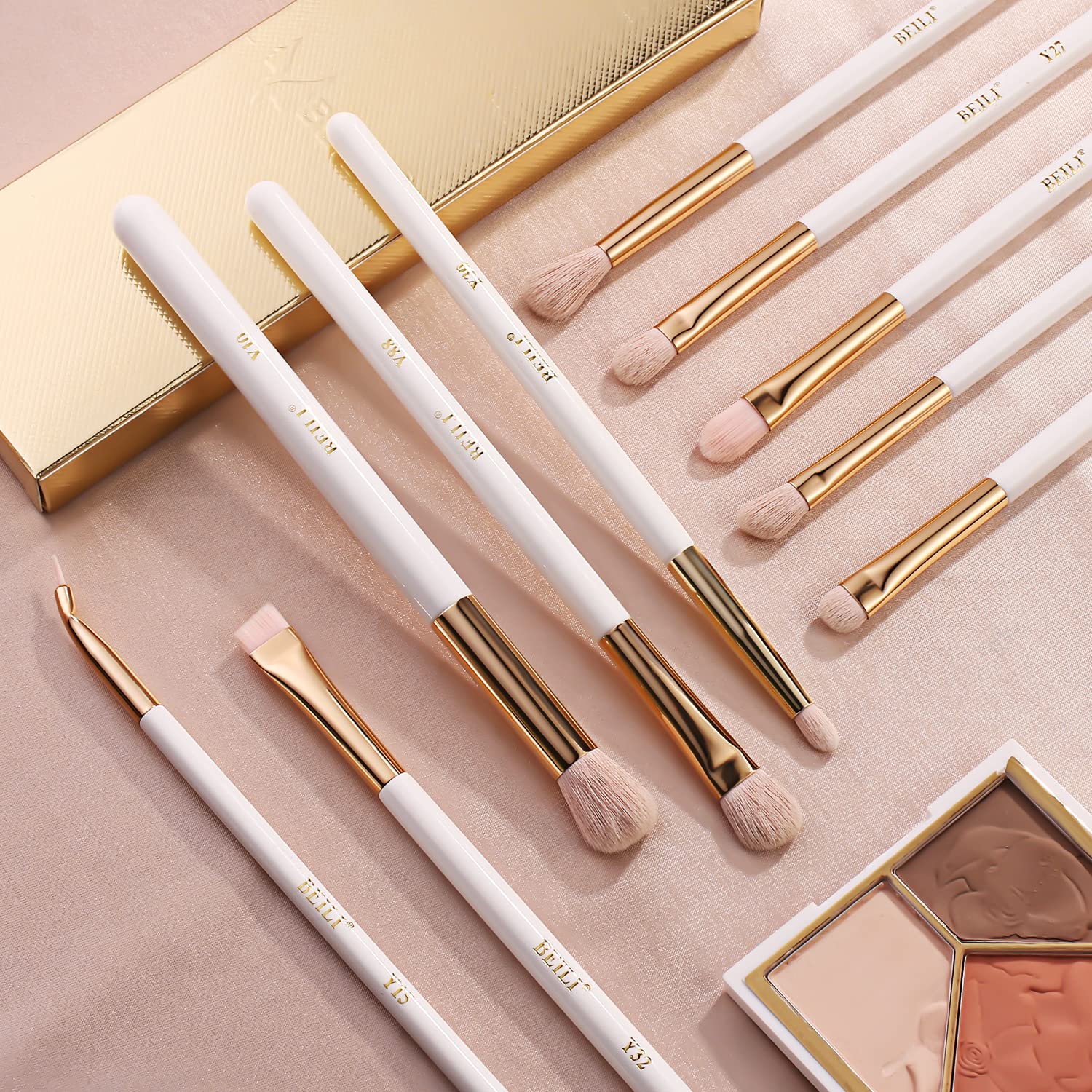 BEILI Eye Makeup Brushes 10Pcs Eyeshadow Brush Set Premium Pink Vegan Synthetic Eye Shadows Blending Concealers Eyebrow Eyeliner
