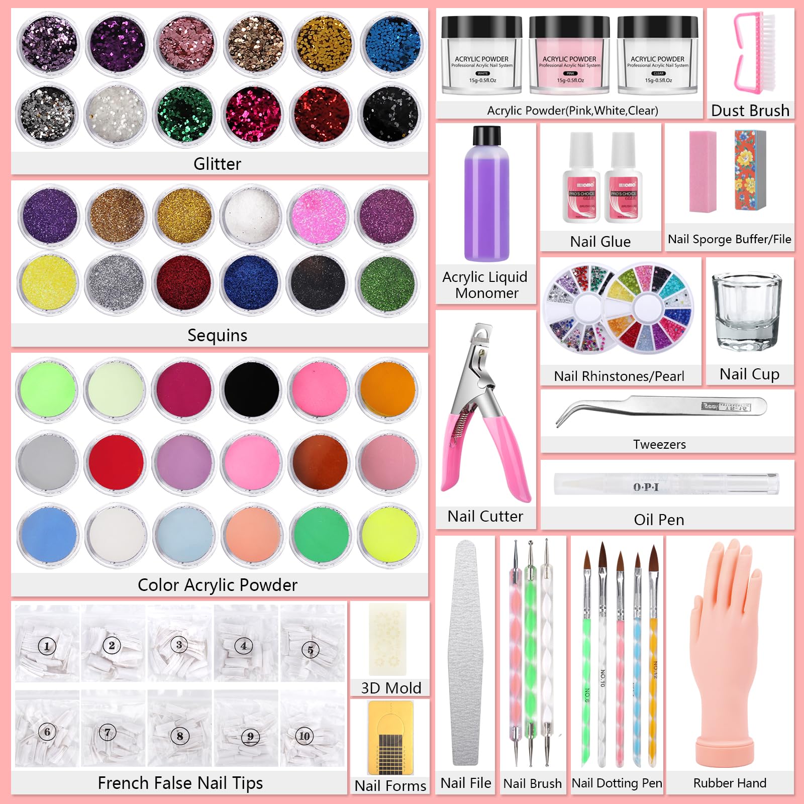 Practice Hand For Acrylic Nail Kit Professional Acrylic Set ,Nail Hand Practice Acrylic Nail Powder Brush,Nail Manikin Hand Nail