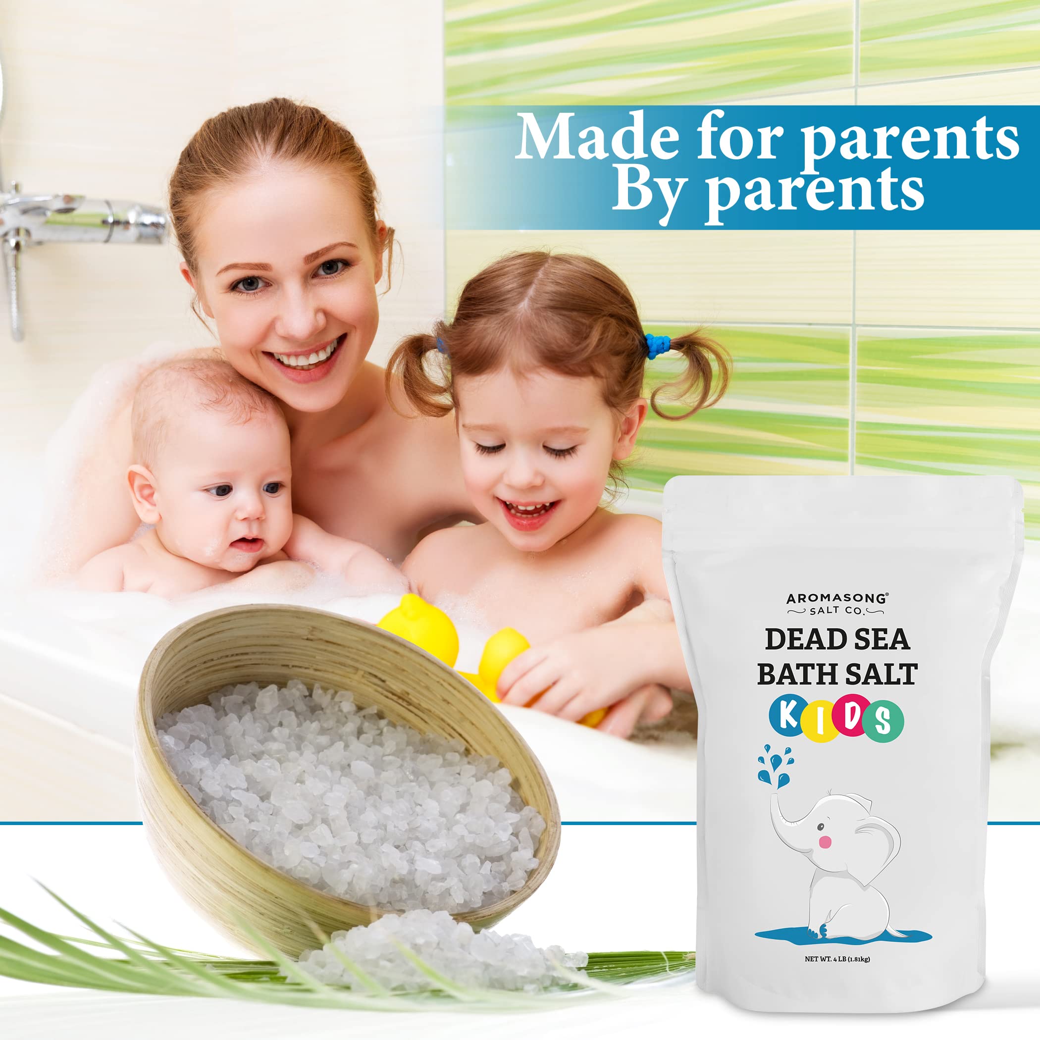 Aromasong Dead Sea Salt For Kids Bath Soak, 4 Lbs. Fine Grain Large Bulk Resealable Pack, 100% Pure & Natural.