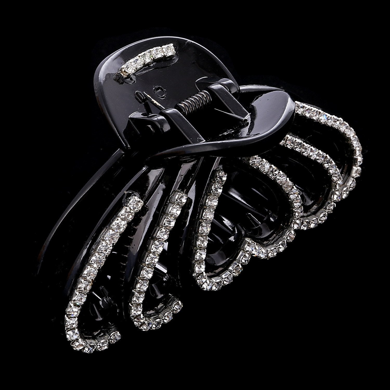 Numblartd Women Lady Black Acrylic Rhinestones Large Fancy Bathe Hair Claw Clip For Thick Hair - Elegant Exquisite Plate Hair Ja