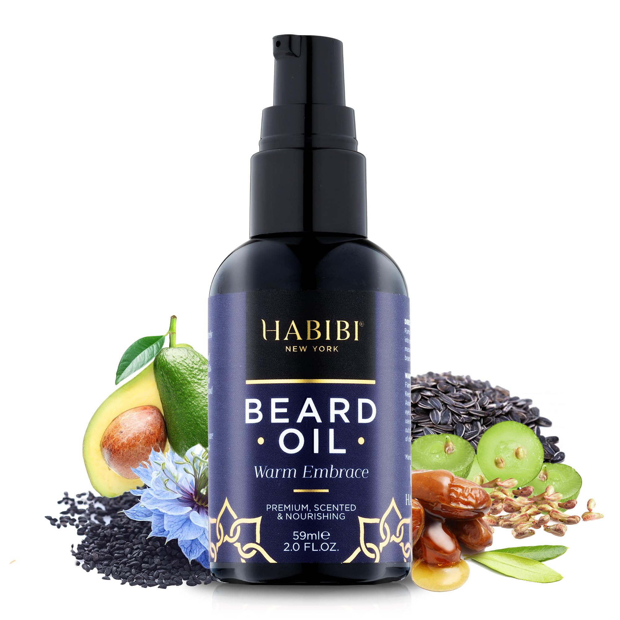 H HABIBI Warm Embrace Beard Oil 2.0 Fl. Oz - Nourishing Blend, Scented Beard Oil For Men, Beard Growth Oil. Made in USA