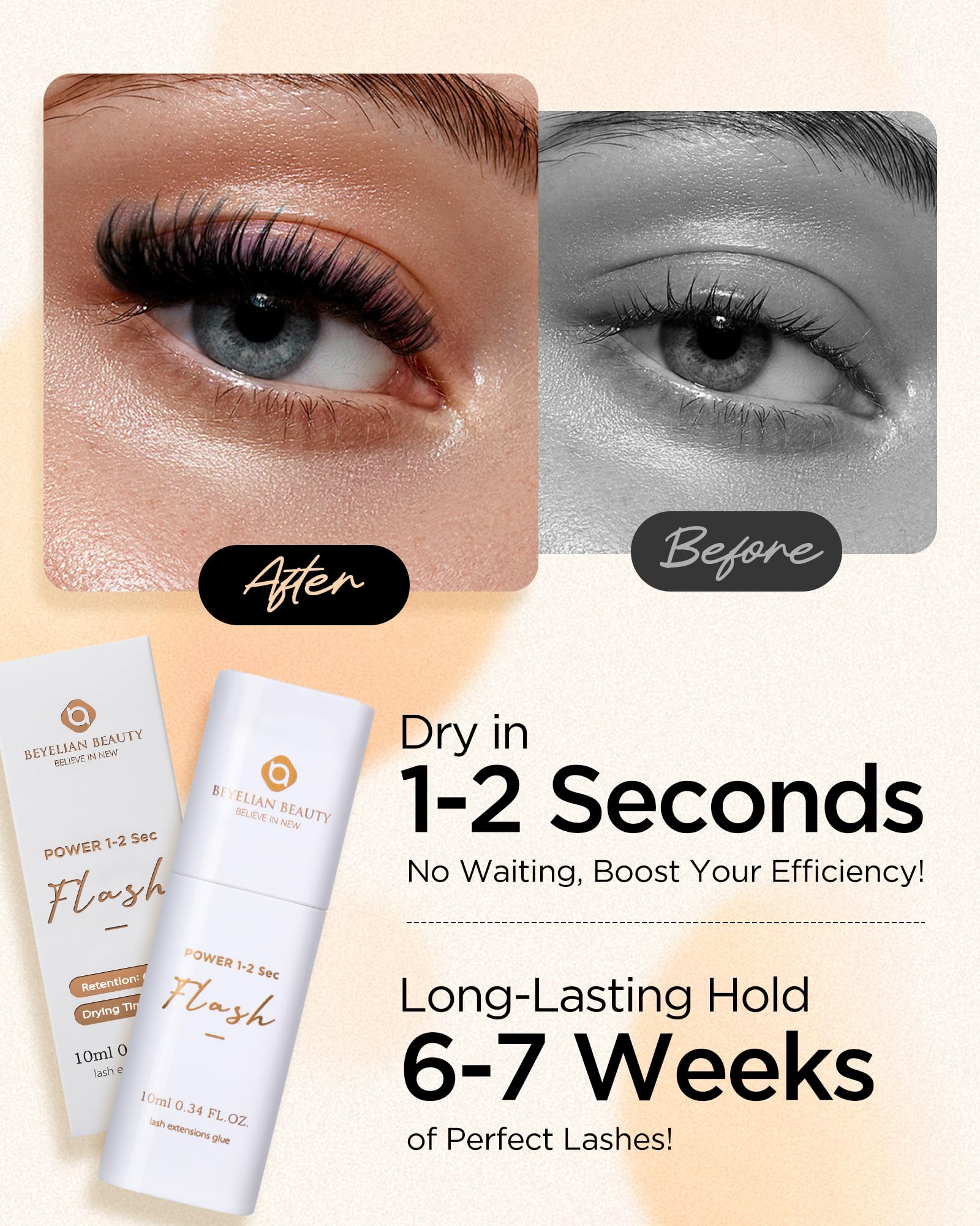 Eyelash Extension Glue, Lash Glue for Eyelash Extensions 10 ml, Smart Drop Technology Flash Glue for Classic and Volume Lashes,