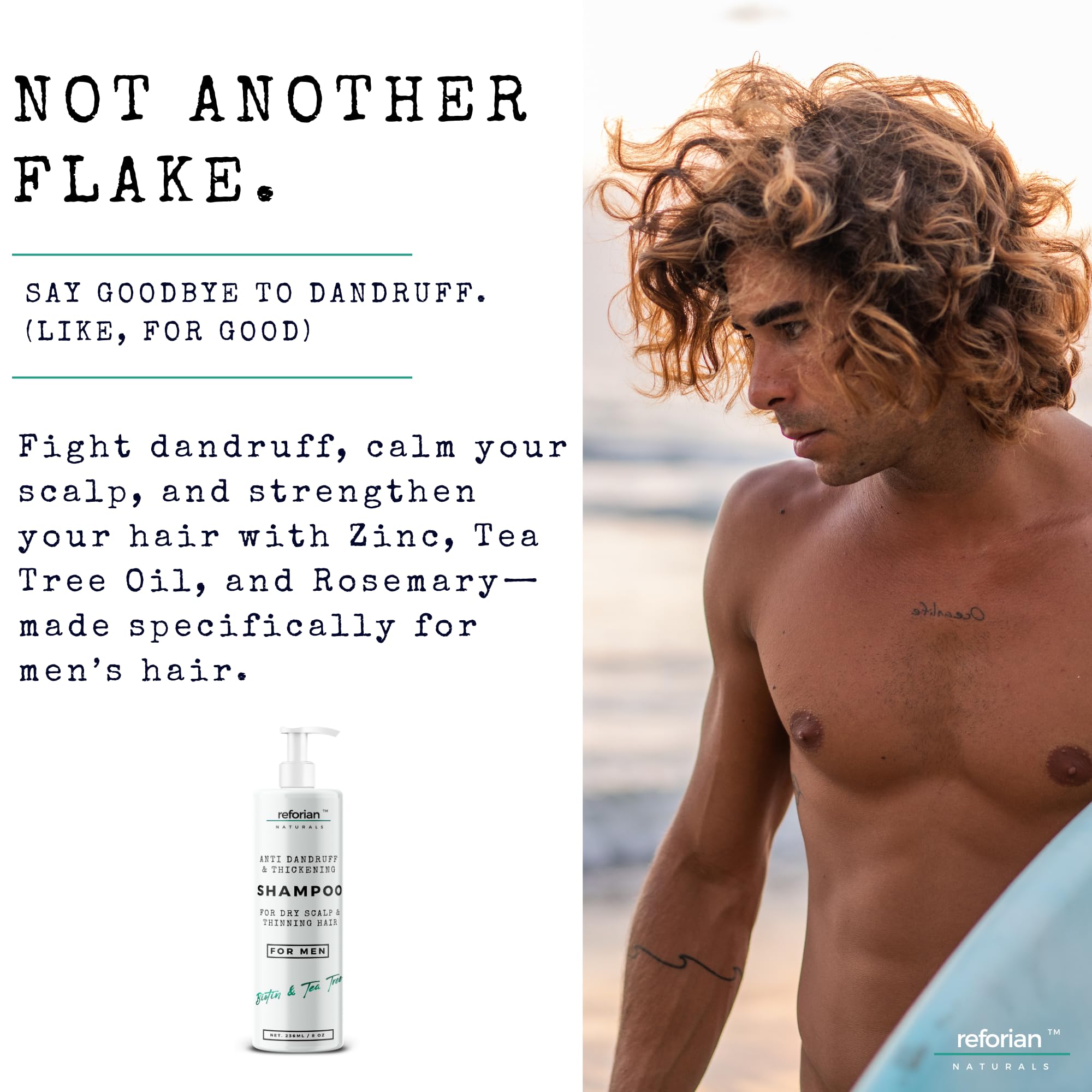 REFORIAN Anti Dandruff Shampoo for Men Tea Tree Oil Shampoo for Dandruff Treatment Natural Zinc Shampoo for Thinning Hair Thicke