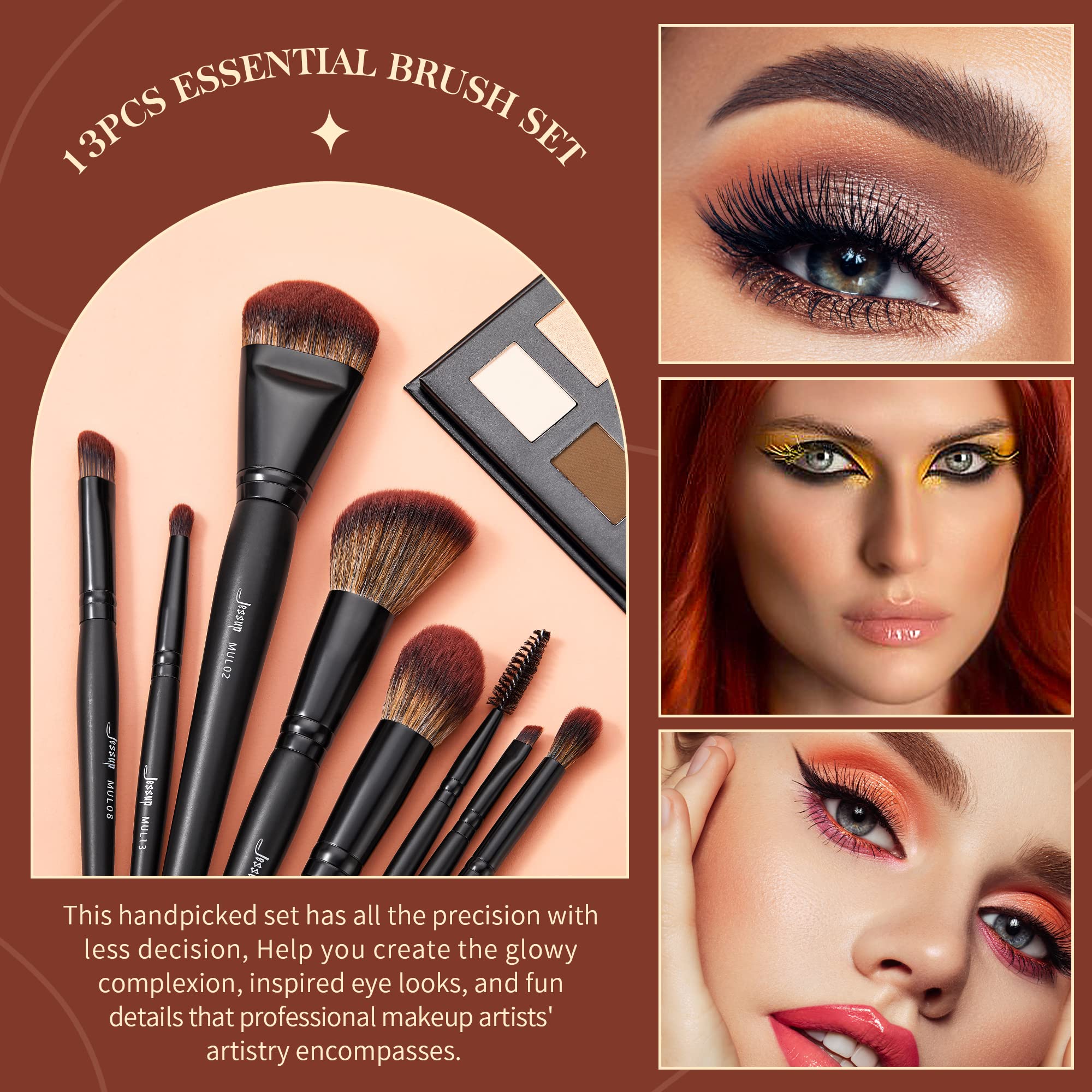 Jessup Full Makeup Brushes Set 13Pcs, Professional Vegan Foundation Powder Contour Blush Highlight Eyeshadow Blending Concealer