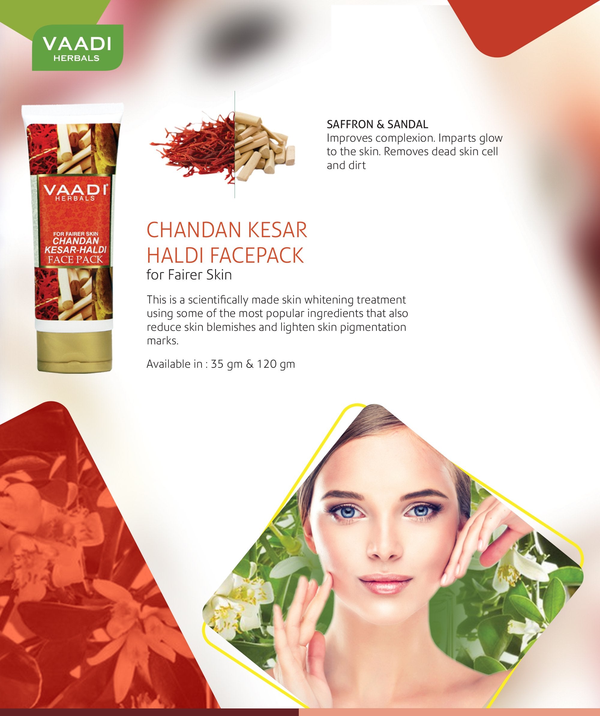 Vaadi Herbals Value Chandan Kesar Haldi Face Pack, 120g x 2
