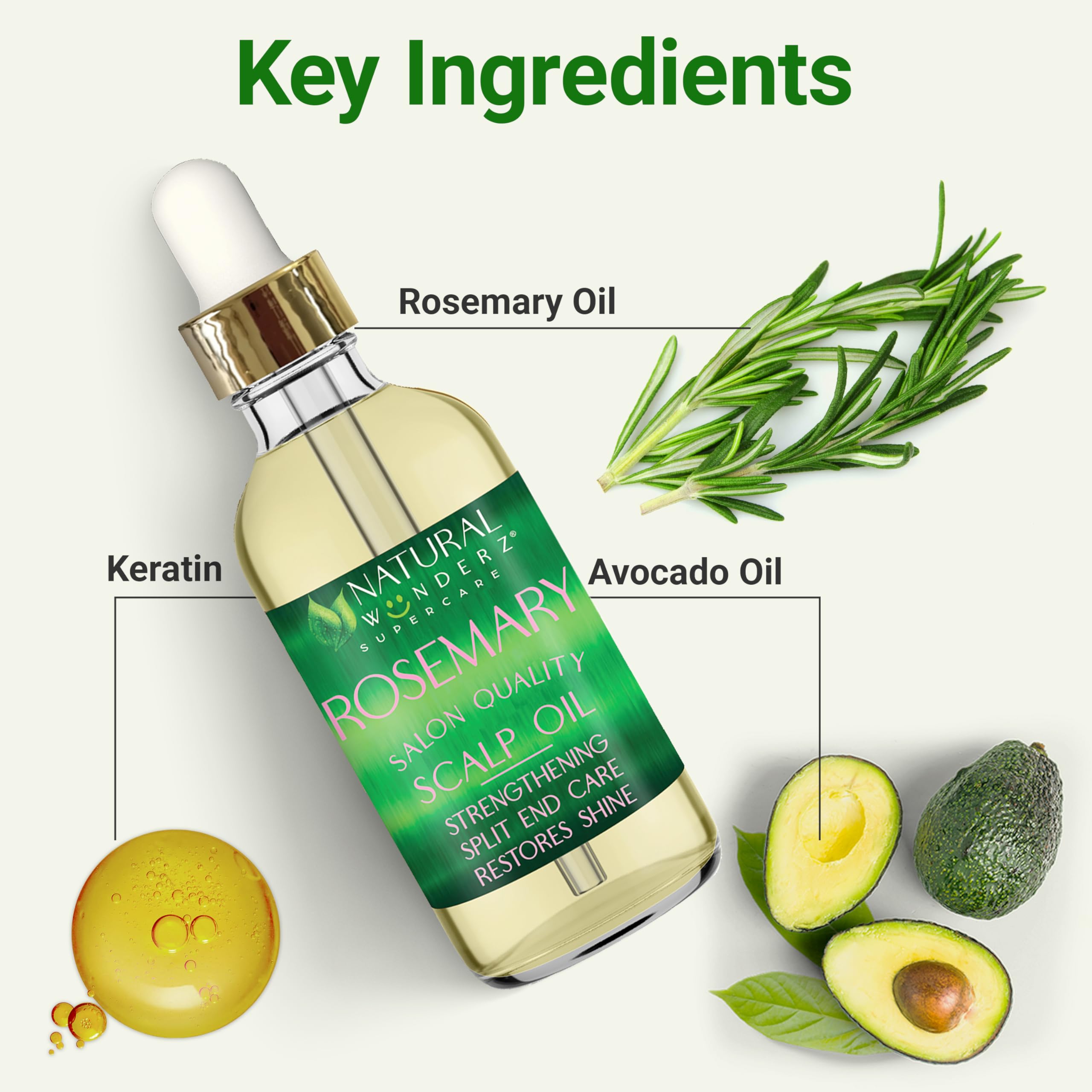 Natural Wunderz Rosemary Hair Oil, Supports Hair Growth, Thickening Serum And Strengthening Split End Case For Dry And Damaged H