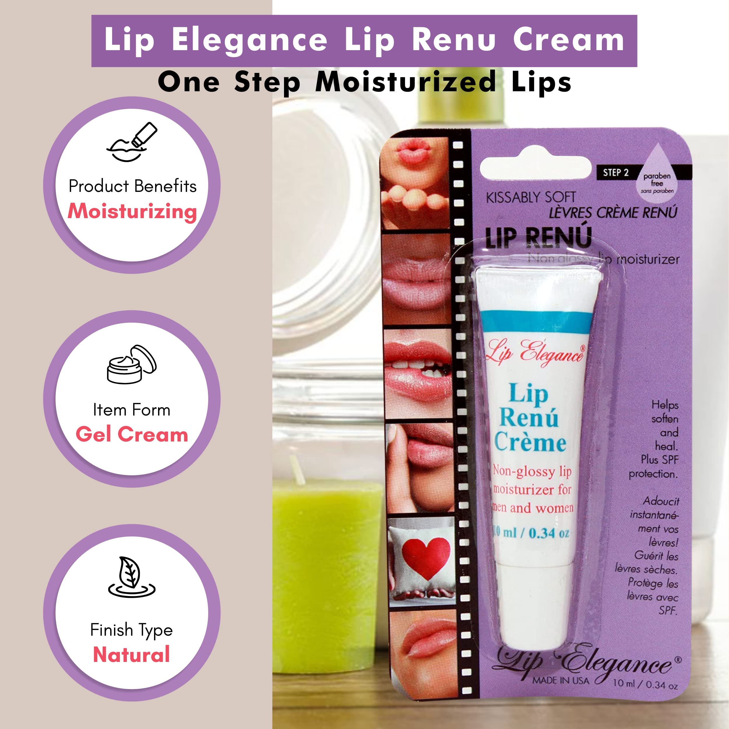 Lip Elegance Lip Renu Cream - Deep Nourishment Lip Moisturizer - Non-Glossy Lip Cream for Men and Women - SPF-6 Support for Lip