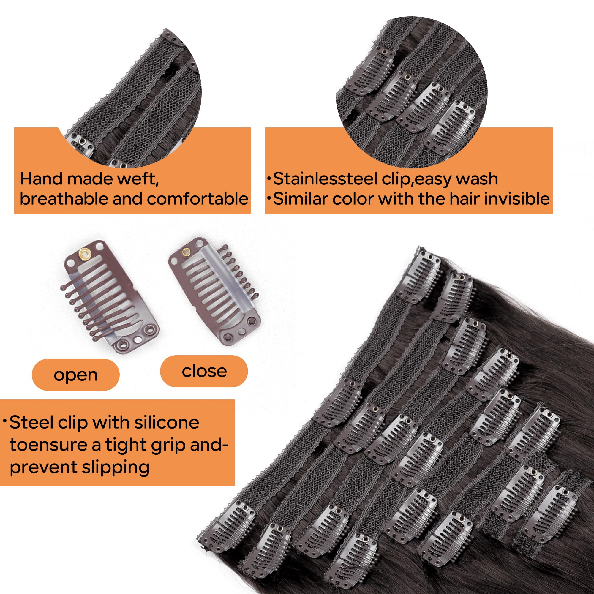 Pobokix Straight Clip In Hair Extensions Real Human Hair 8Pcs Clip In Dark Brown Human Hair Extensions With 18Clips Lace Weft 12