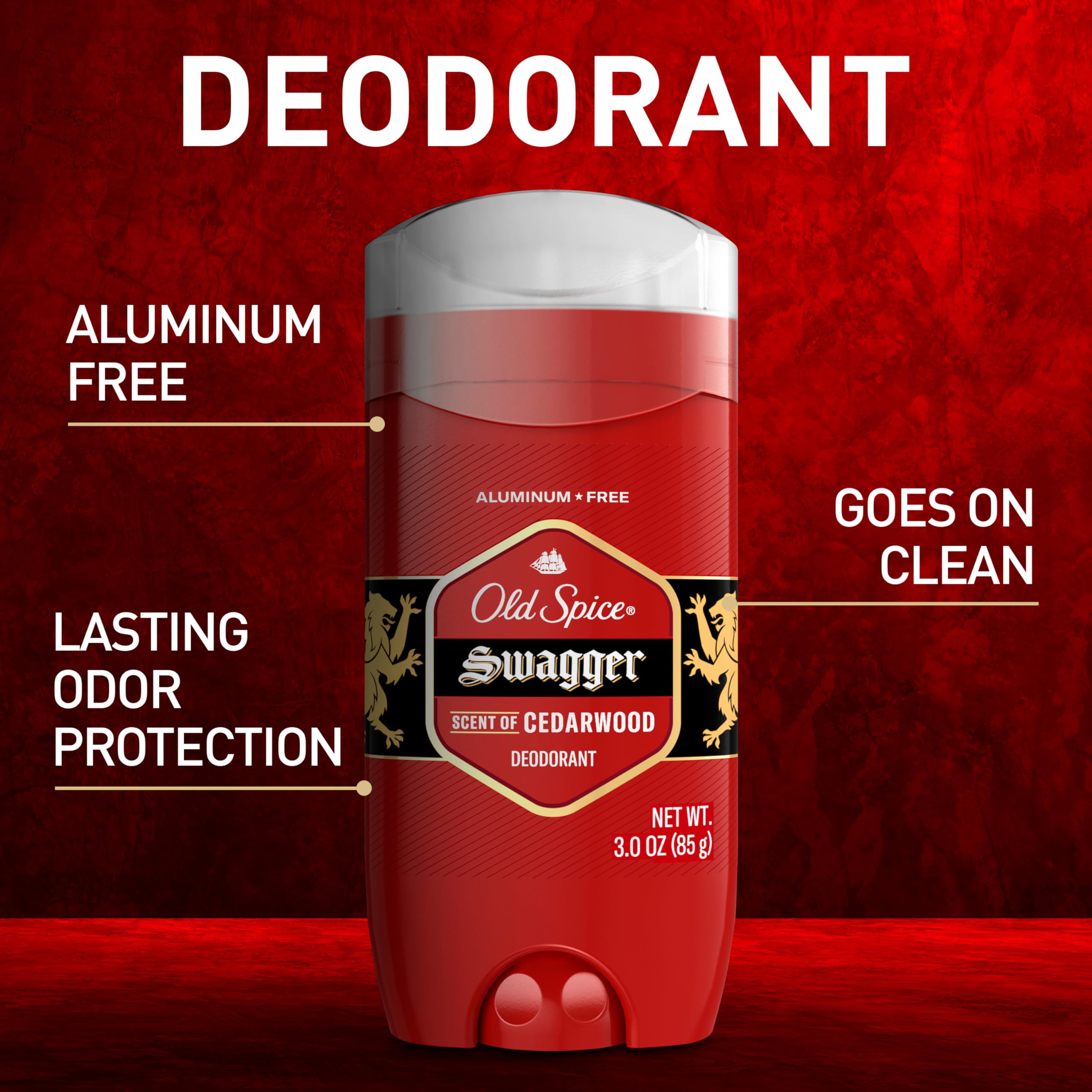 Old Spice Aluminum Free Deodorant For Men, 24/7 Odor Protection, 24/7 Lasting Freshness, Red Collection, Swagger With Cedarwood