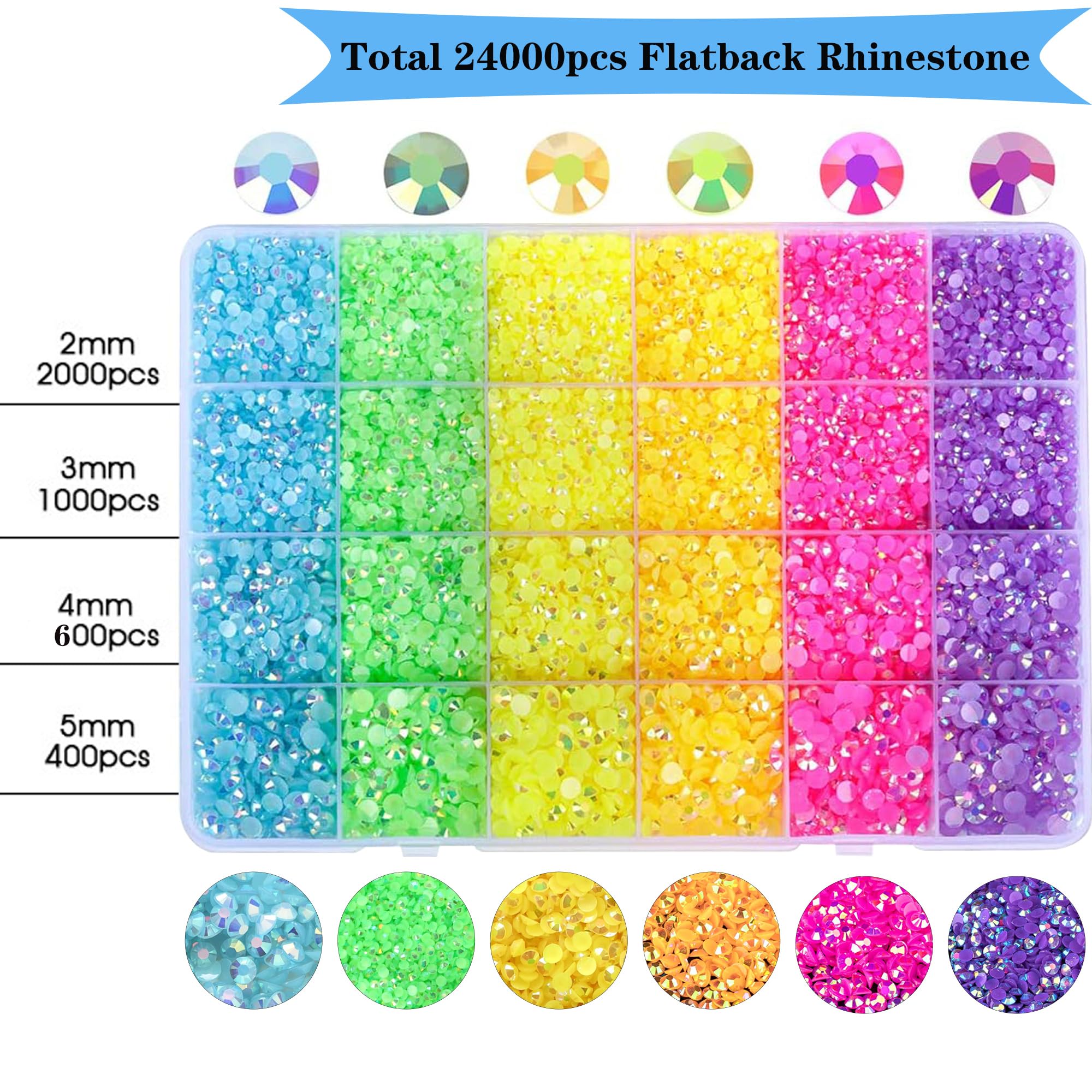RODAKY Resin Rhinestones Kits 2/3/4/5mm Flatback Jelly Rhinestones Bulk Bedazzling Crystal Gems Beads Stone for Manicure DIY Cra