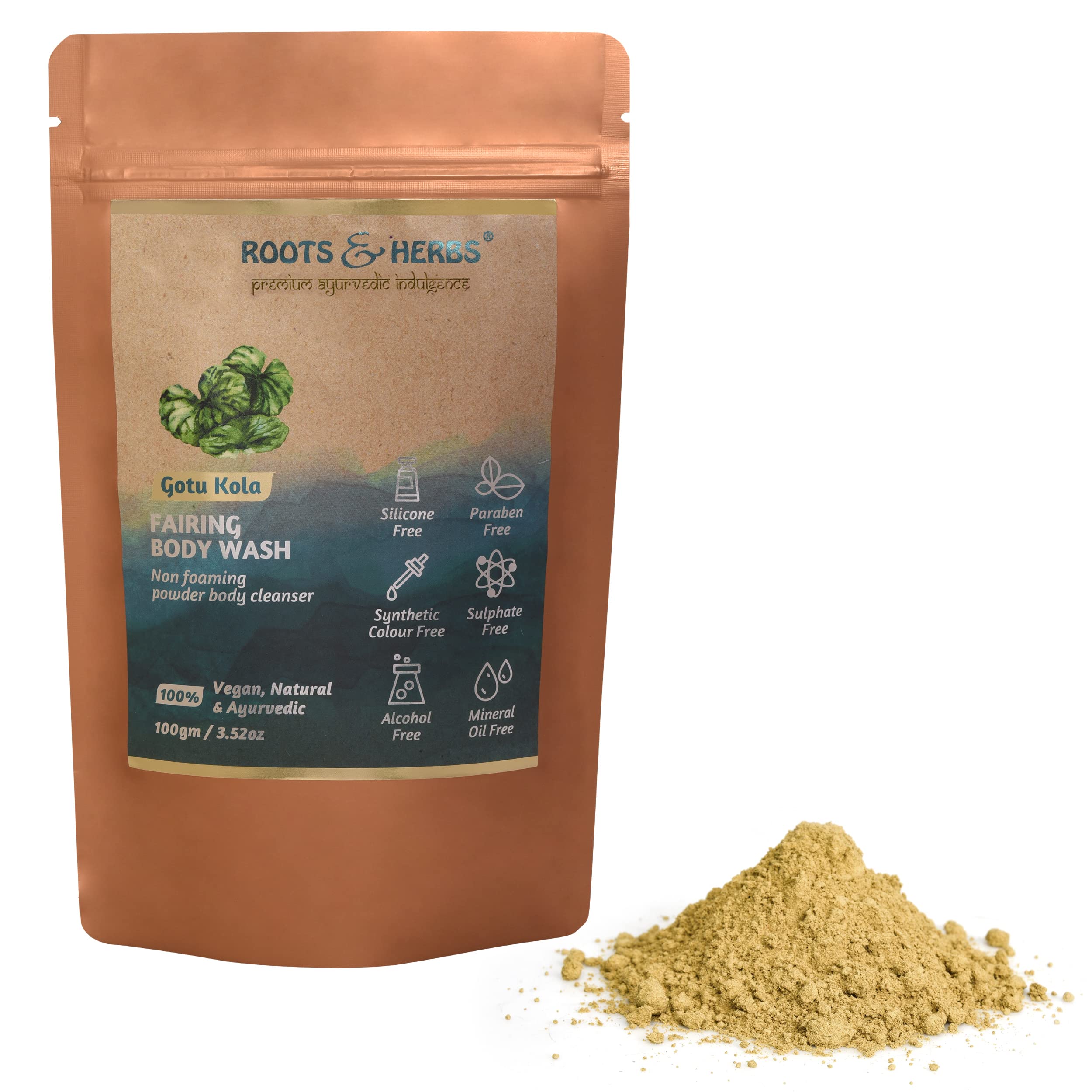 ROOTS AND HERBS Ayurvedic Powder Body Wash Natural Treatment 100% Vegan Gotukola Fairing Powdered Body Cleanser Ubtan Powder Non