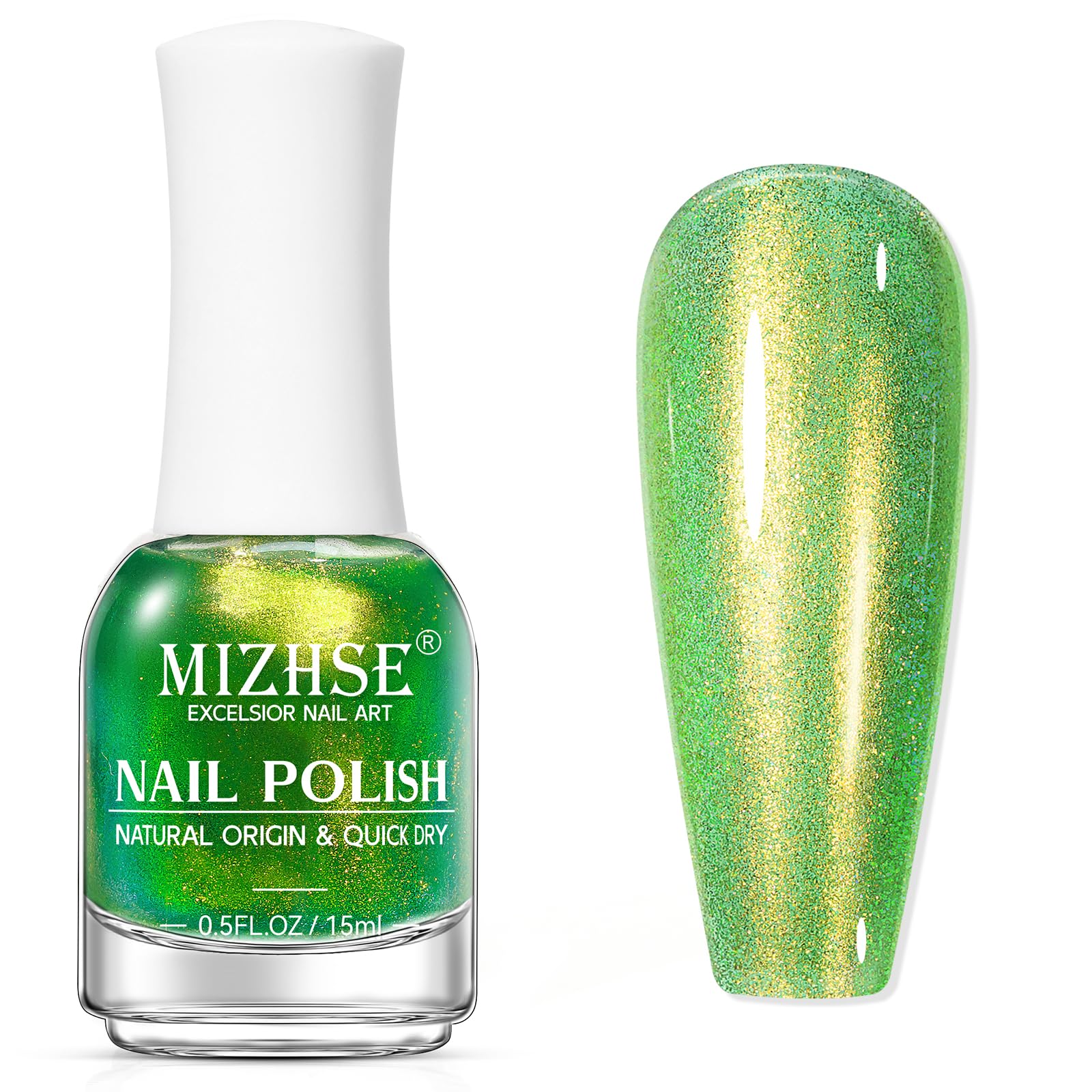 MIZHSE Quick Dry Nail Polish, Holographic Neon Green Nail Polish Air Dry Fast, 15ml/0.5 fl oz Regular Shiny Glitter Oil-based Sh