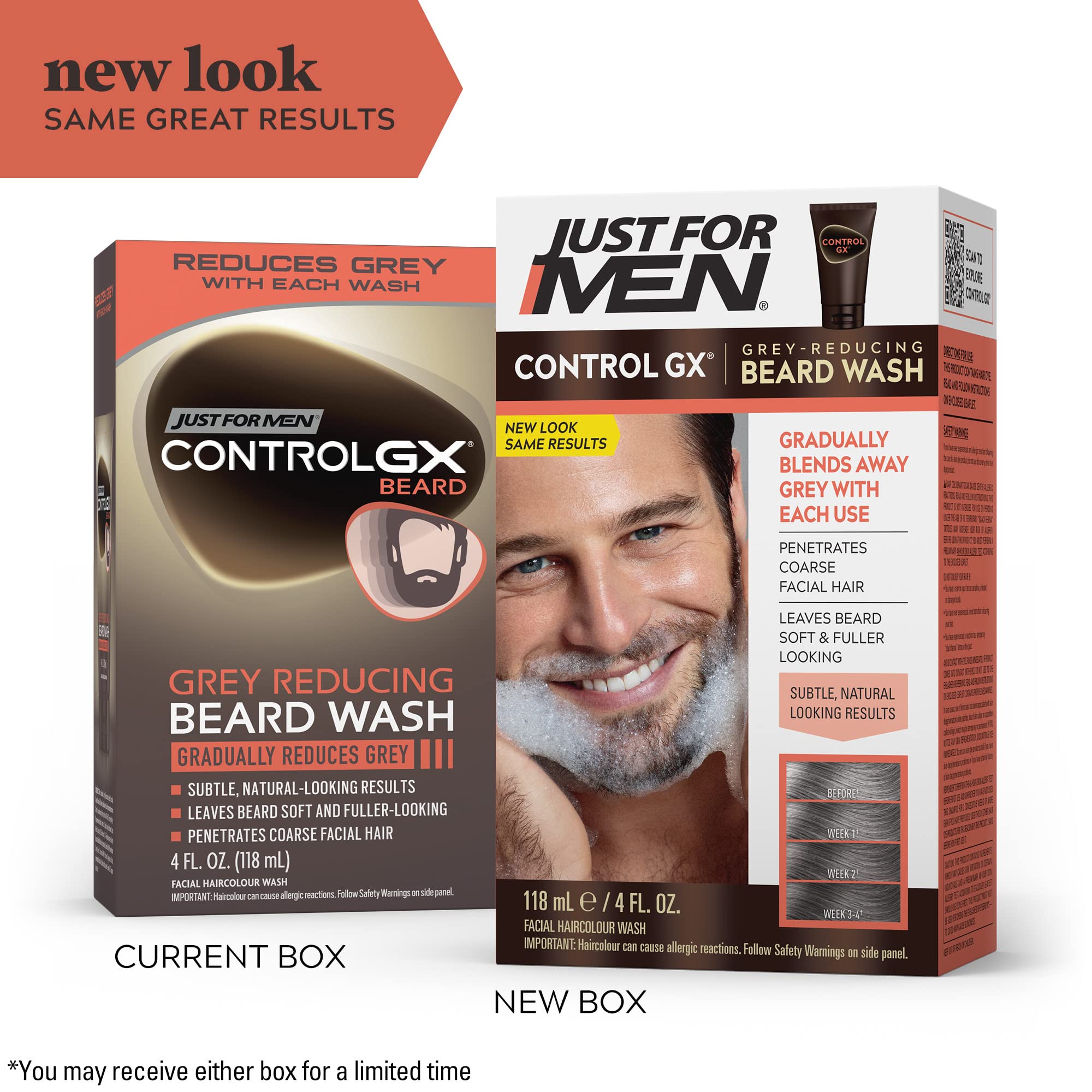 Just For Men Control Gx Grey Reducing Beard Wash Shampoo, Gradually Colors Mustache And Beard, Leaves Facial Hair Softer And Ful