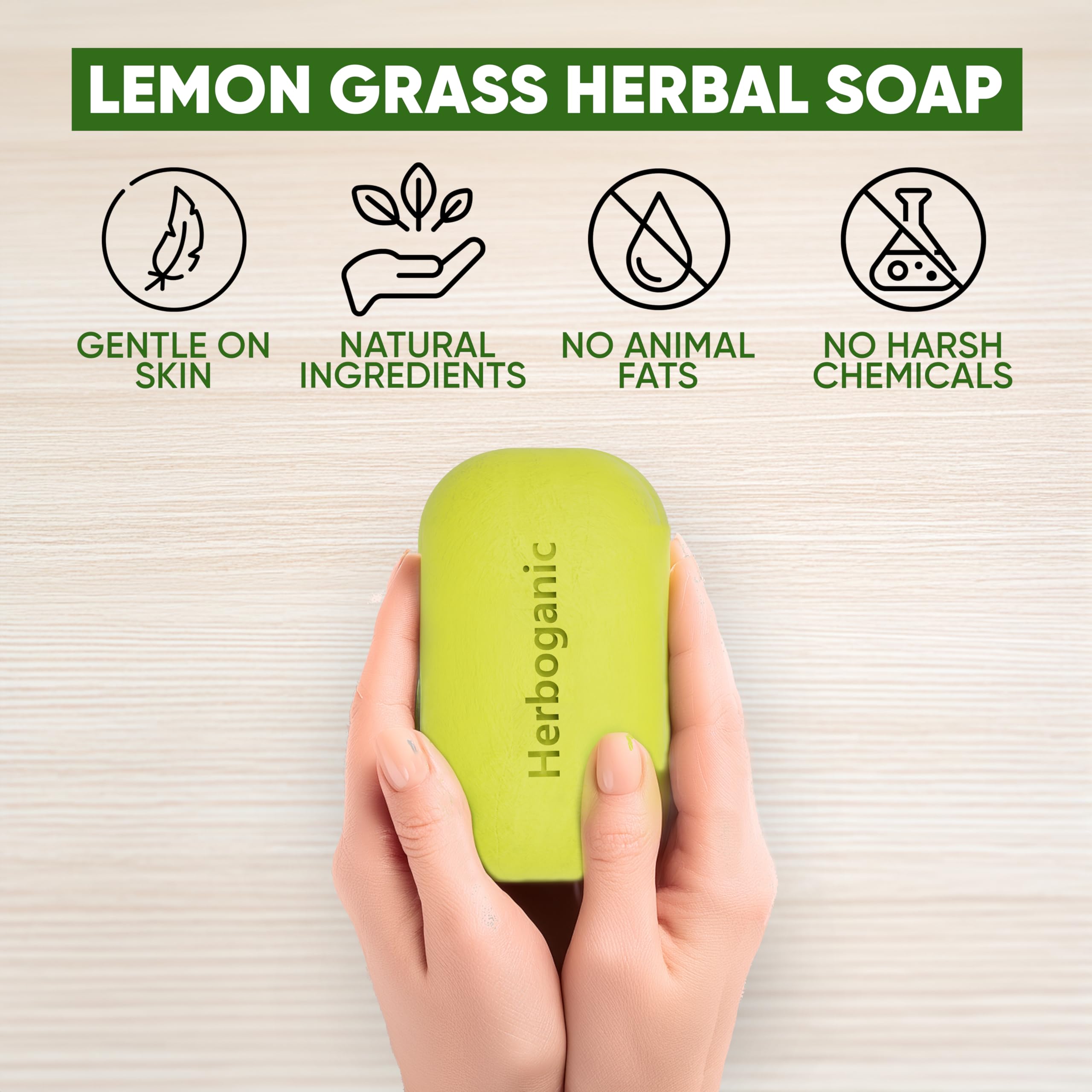 HERBOGANIC Lemongrass Herbal Soap | Pack of 3 of 5oz soap Bar | Natural Bar Soap for Face and Body | Hydrating and Nourishing |