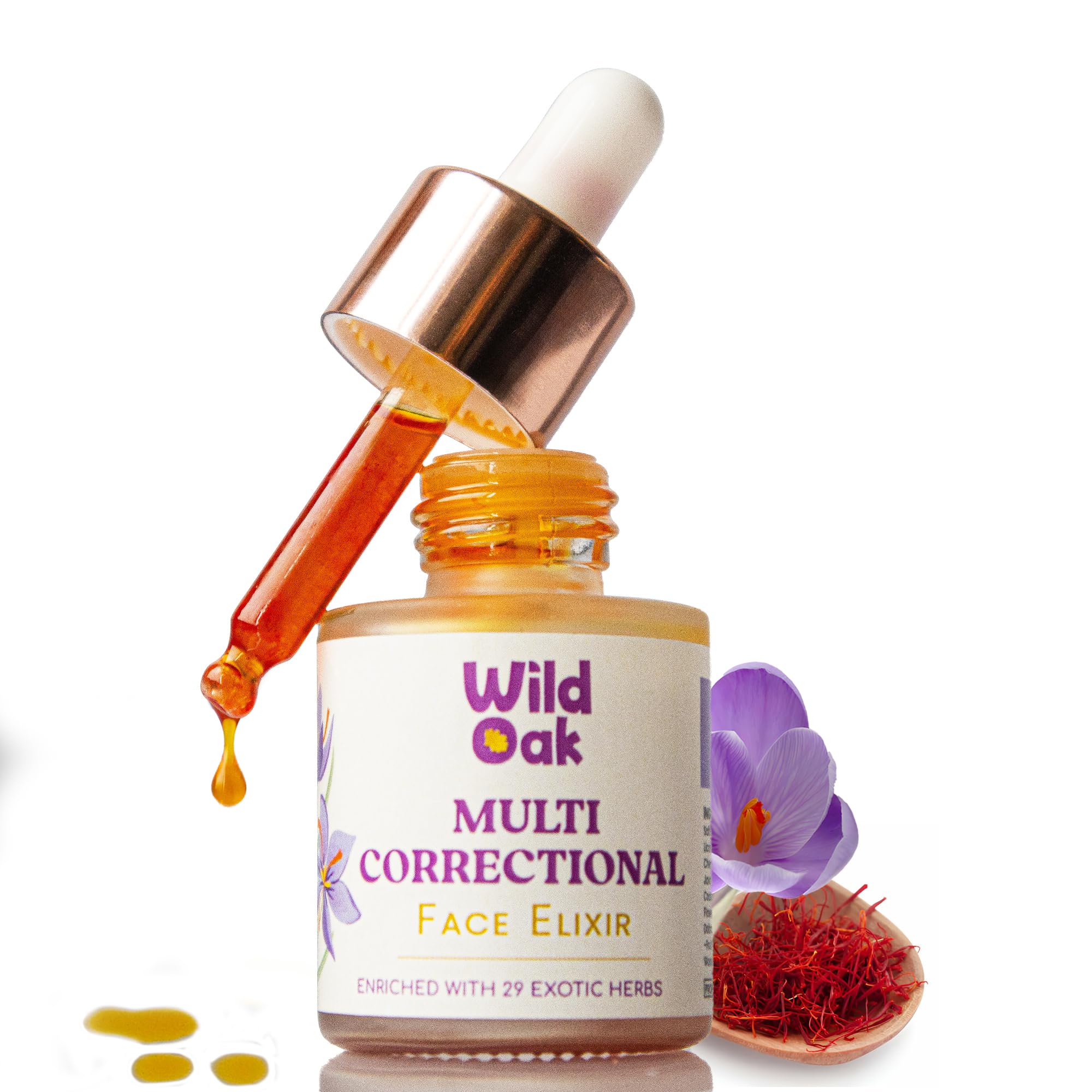 WILD OAK Organic Multi Correctional Face Elixir | Kumkumadi | Made using 3000 Years Old Formulation and 8 days process | High Po