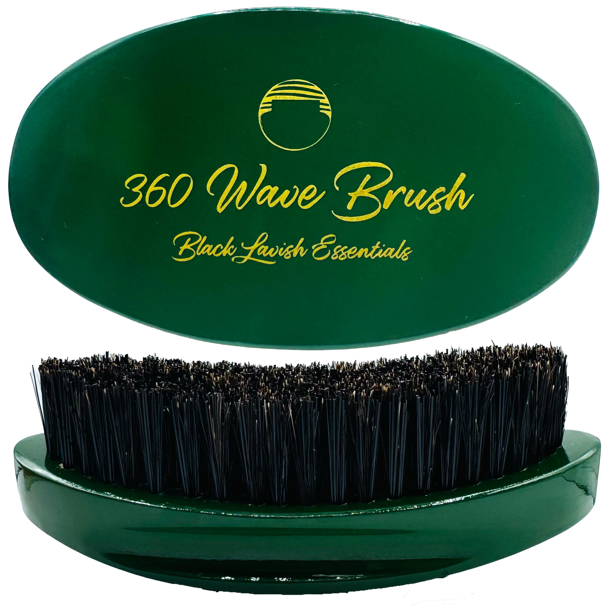 360 Wave Brush, Build Deeper Waves, Soft & Hard Boar Bristle Curved Brush, Black Lavish Essentials Signature Men's Wave Brush (E