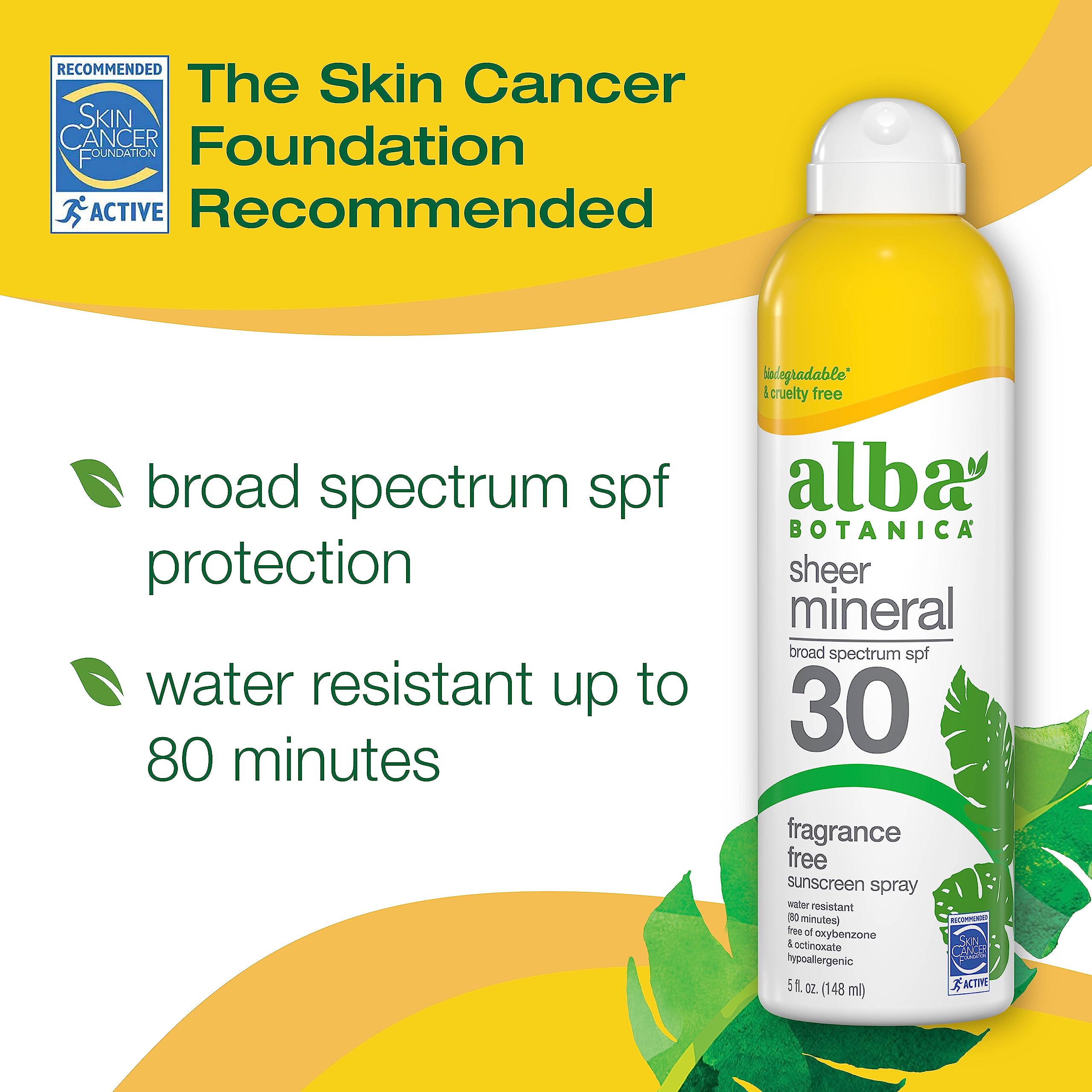 Alba Botancia Sensitive Mineral Sunscreen Clear Spray Spf 33, Fragrance Free, 6 Oz (Packaging May Vary)