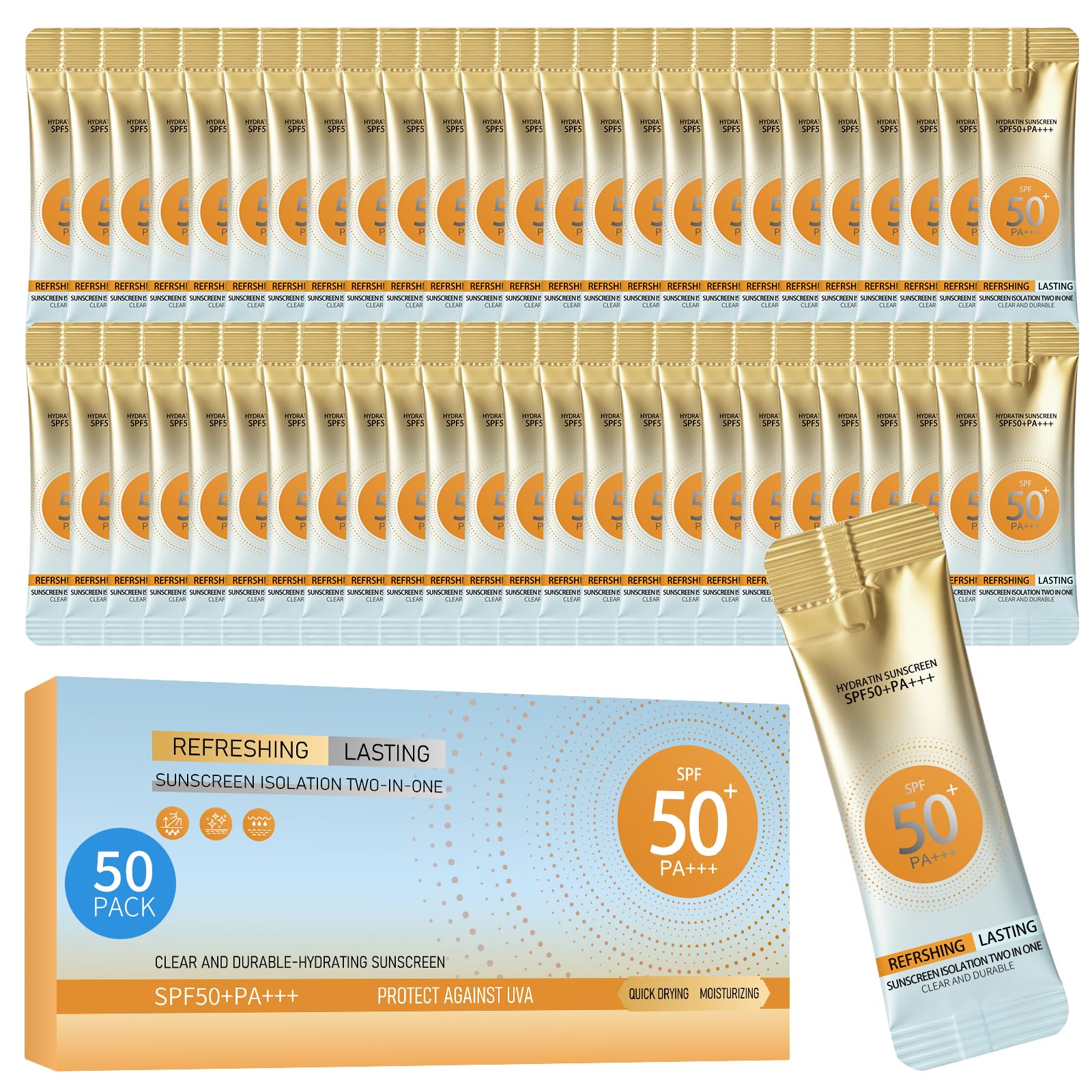 50 Pcs SPF 50 Travel Size Sunscreen Set, Mini Sunscreen for Face and Body
