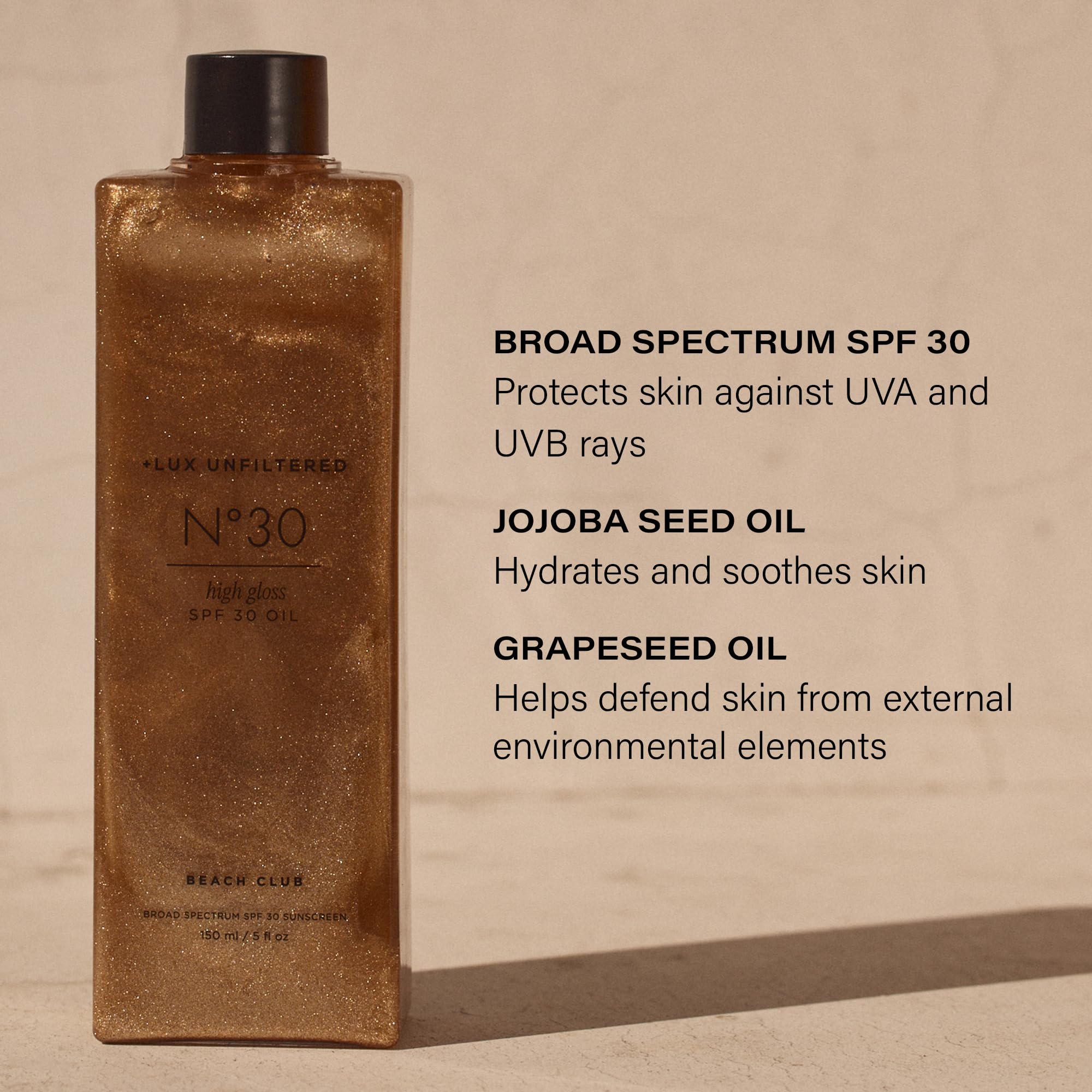 + Lux Unfiltered N30 High Gloss Tanning Oil with SPF 30 - Hydrating & Nourishing Shimmer Body Oil, Instant Bronze Shimmer Sunscr