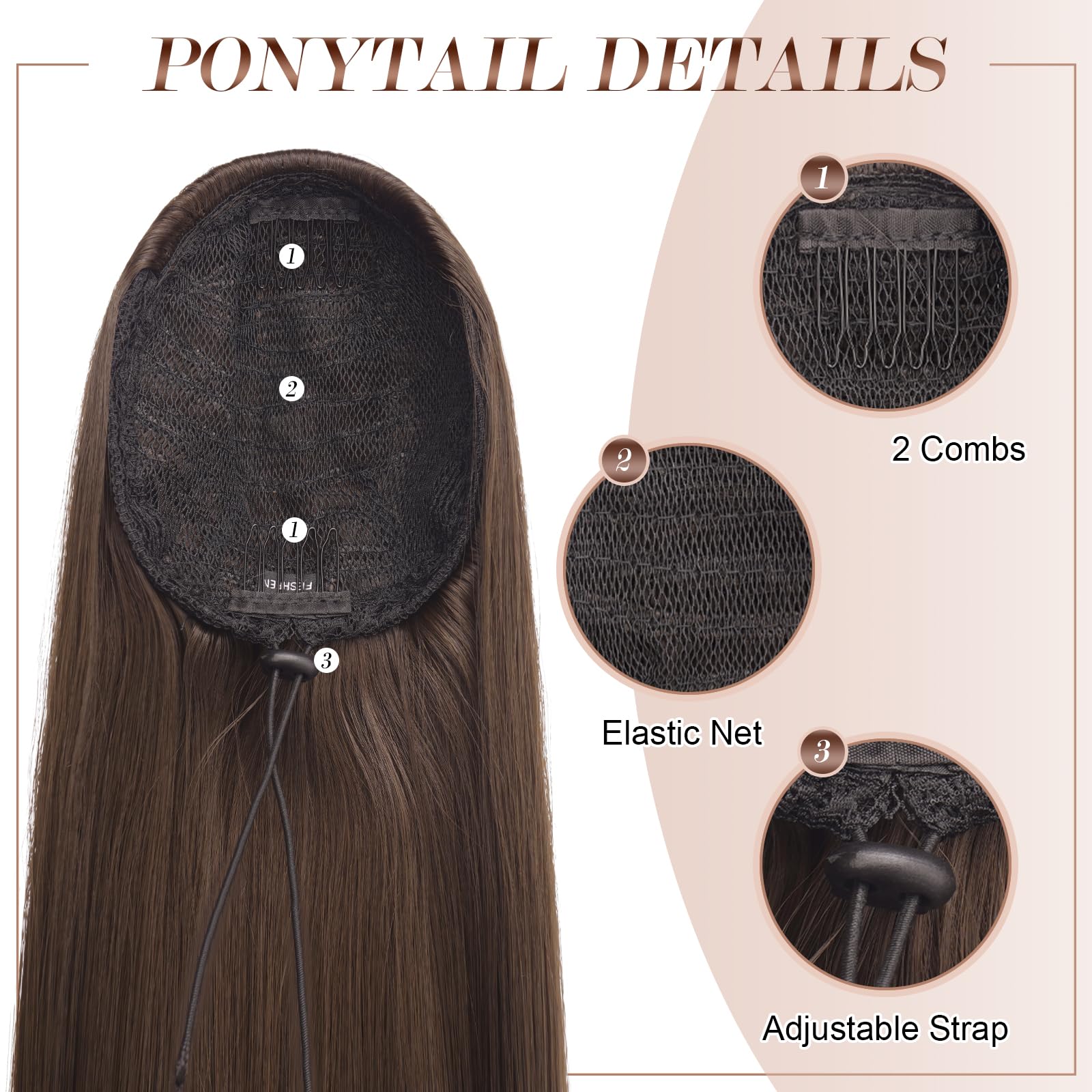 Feshfen Drawstring Ponytail Extensions Natural Long Straight Clip In Synthetic Hair Pieces Drawstring Ponytails Hairpieces For W