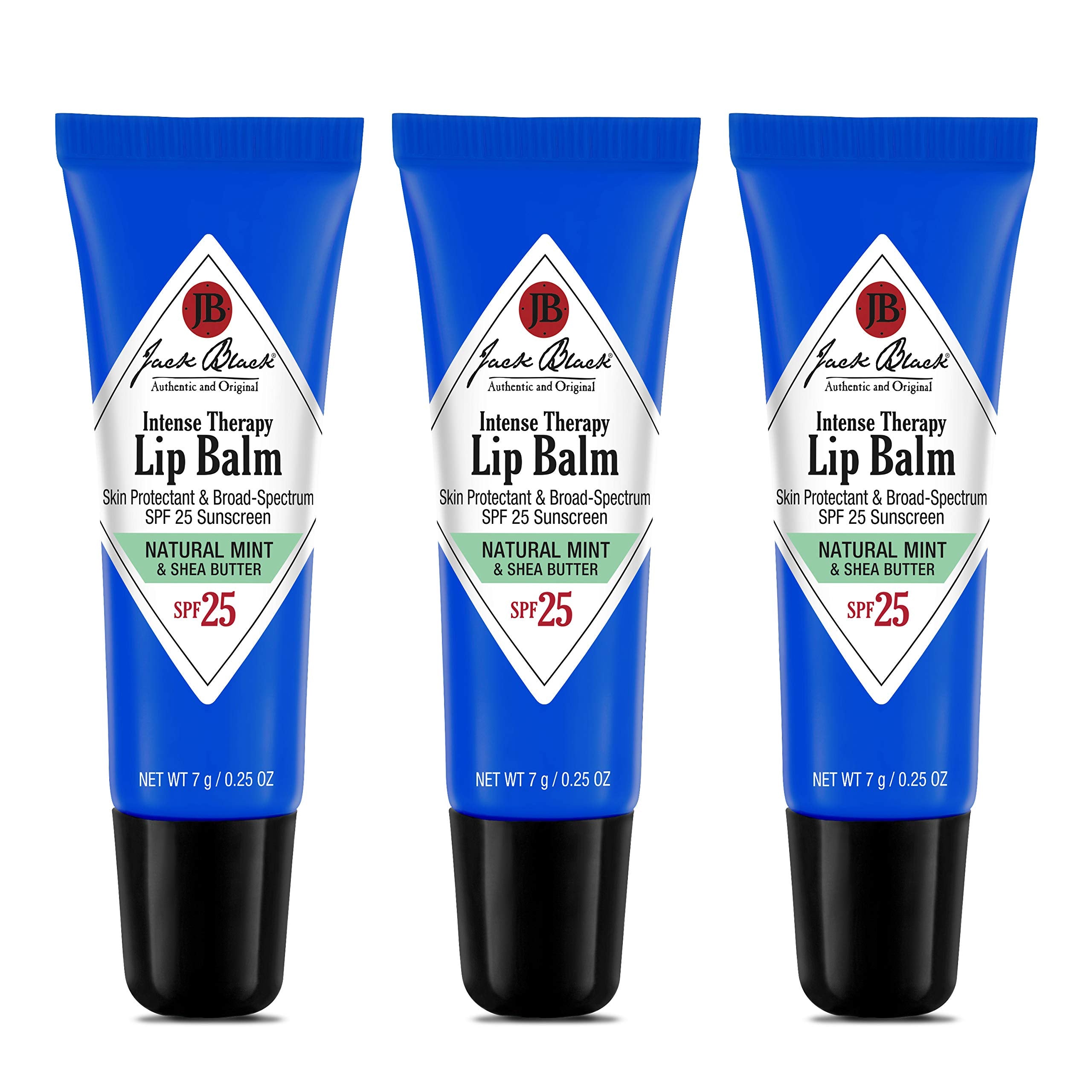 Jack Black Intense Therapy Lip Balm, 0.25-Oz., Pack Of 3 - Natural Mint & Shea Butter, Spf 25 Sun Protection, Lip Moisturizer, H