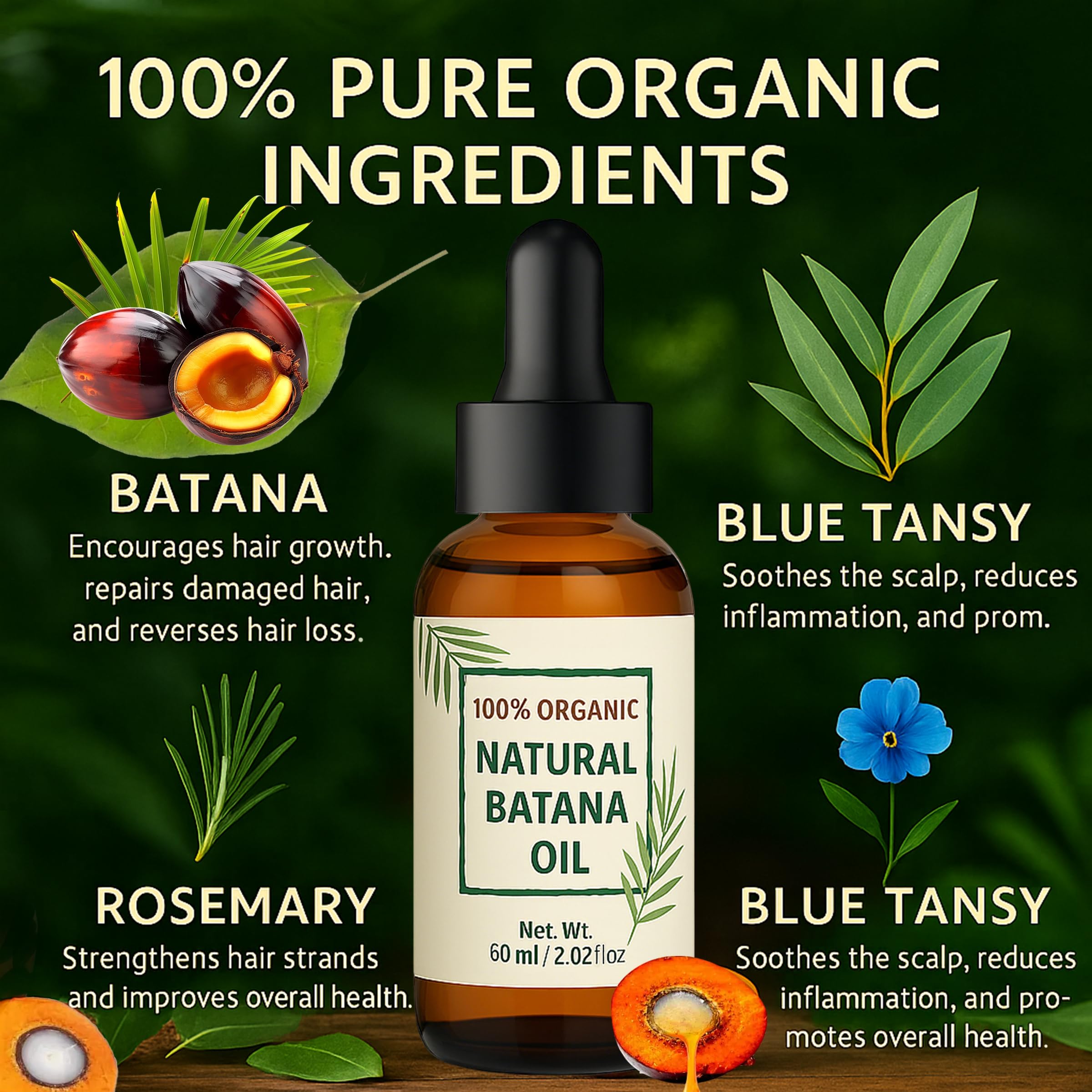 Raw Batana Oil for Hair Growth - Dr. Sebi Organic Botana Natural Hair Growth Oil- Scalp Treatment for Strengthening, Thickening,