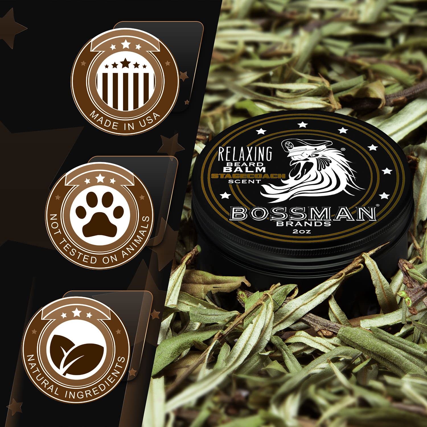 Bossman Relaxing Beard Balm - Beard Tamer, Relaxer, Thickener And Softener Cream - Beard Care Product - Made In Usa (Stagecoach