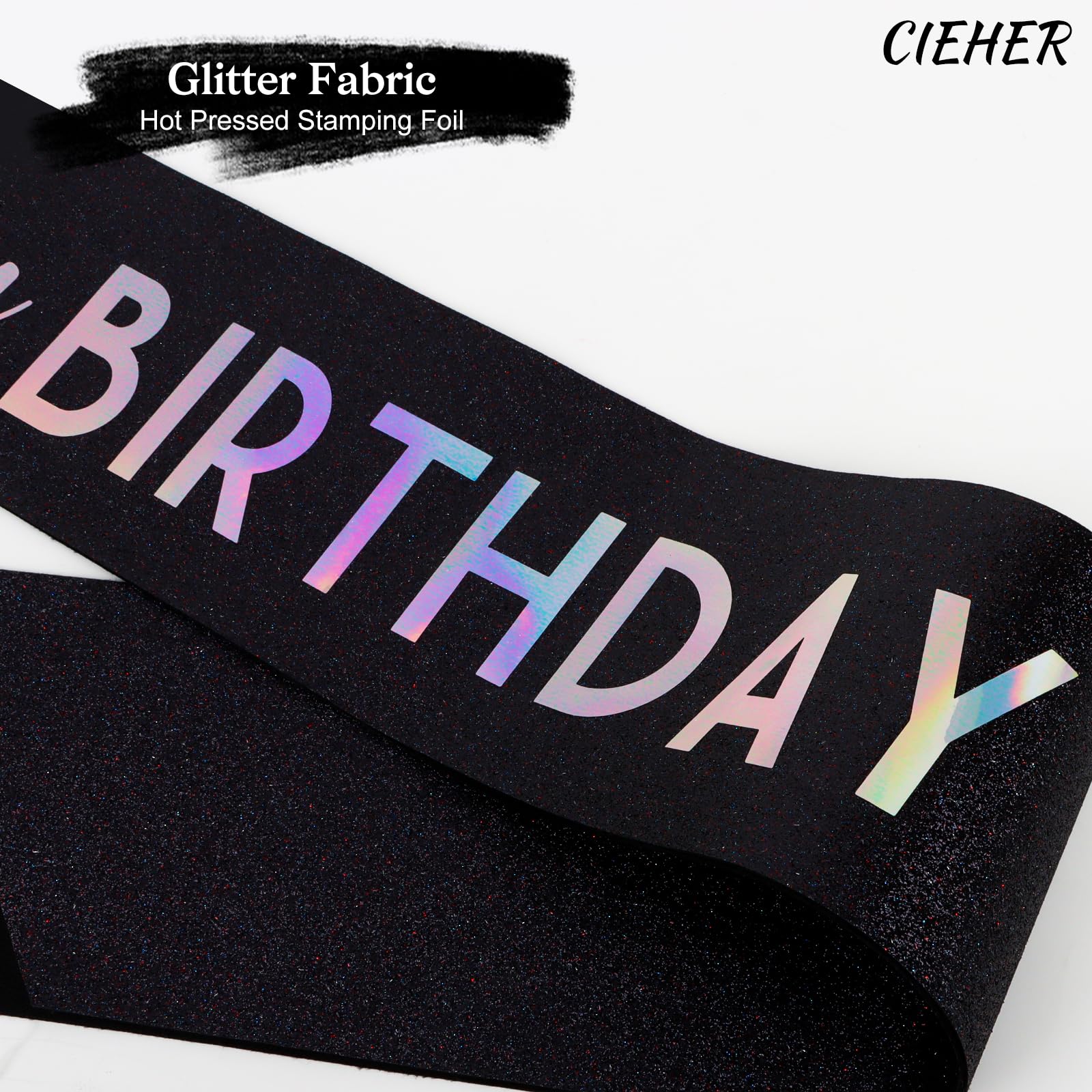 CIEHER 71.65 L x 3.6 W Black Birthday Sash - It's My Birthday Glitter Fabric Sash for Women, Girls, and All Ages