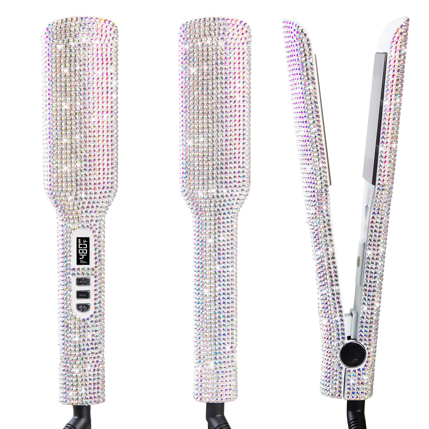DORISILK Crystal Diamond Titanium Hair Straightener, 2 Inch Rhinestone Flat Iron, Dual Voltage Straightening Irons, Instant Heat
