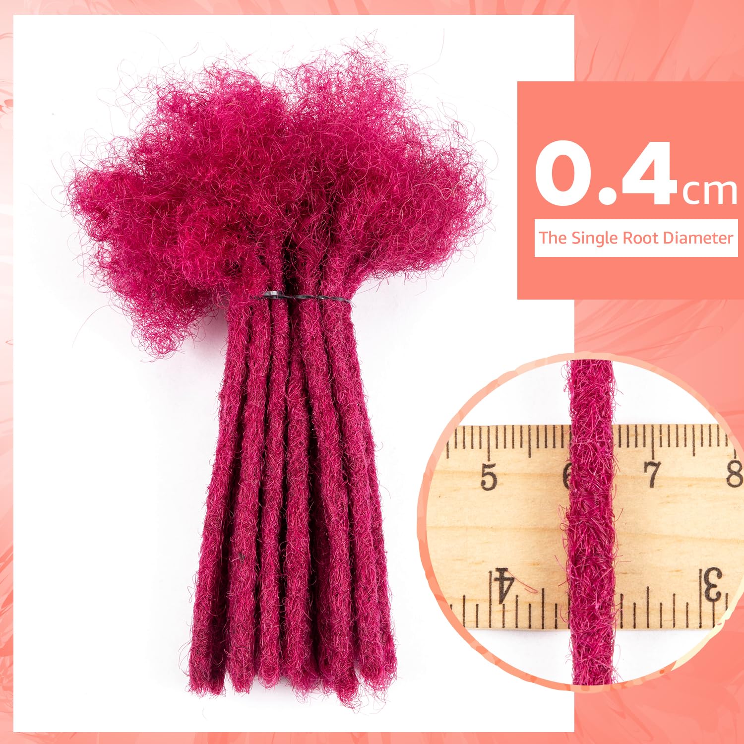 Teresa 4 Inch 0.4Cm Width Loc Extension Human Hair #Burgundy 70 Strands Full Hand-Made Permanent Locs Extensions Can Be Dyed And