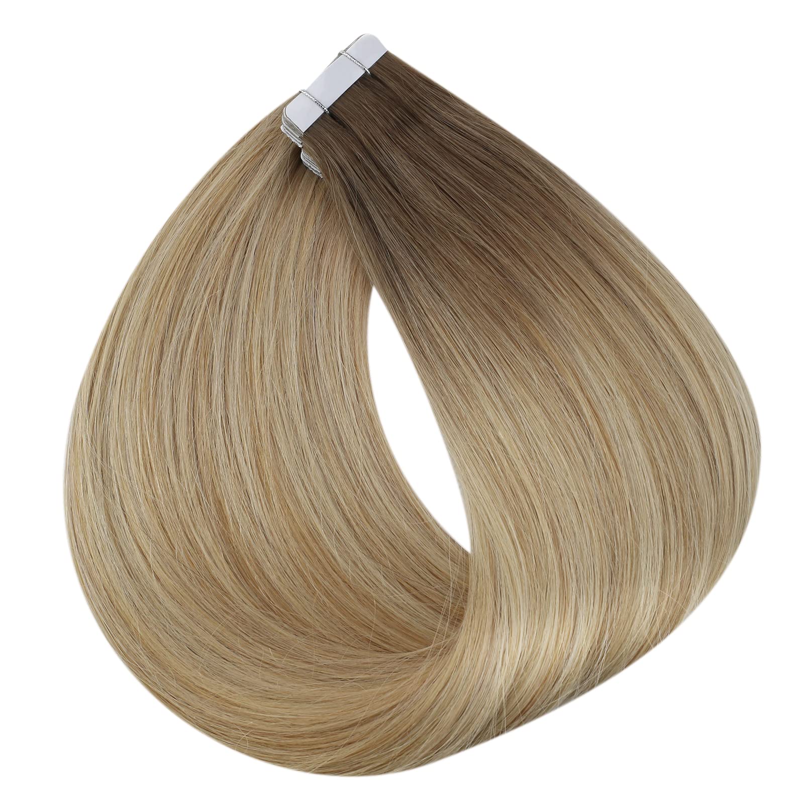 Fshine Tape In Hair Extensions Ombre Human Hair 20 Inch 50G Real Hair Tape In Extensions Balayage Color 6 Chestnut Brown To 27 H