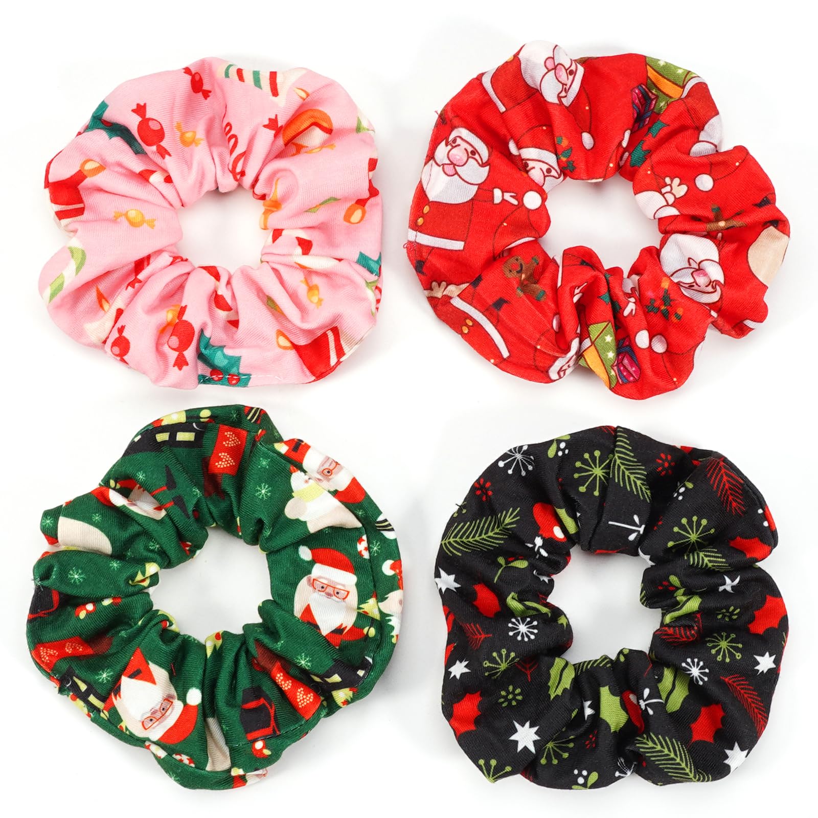 Christmas Hair Scrunchies for Women Girls Green Pink Santa Claus Snowman Bell Snowflake Hair Ties Xmas Cute Elastic Scrunchy Pon
