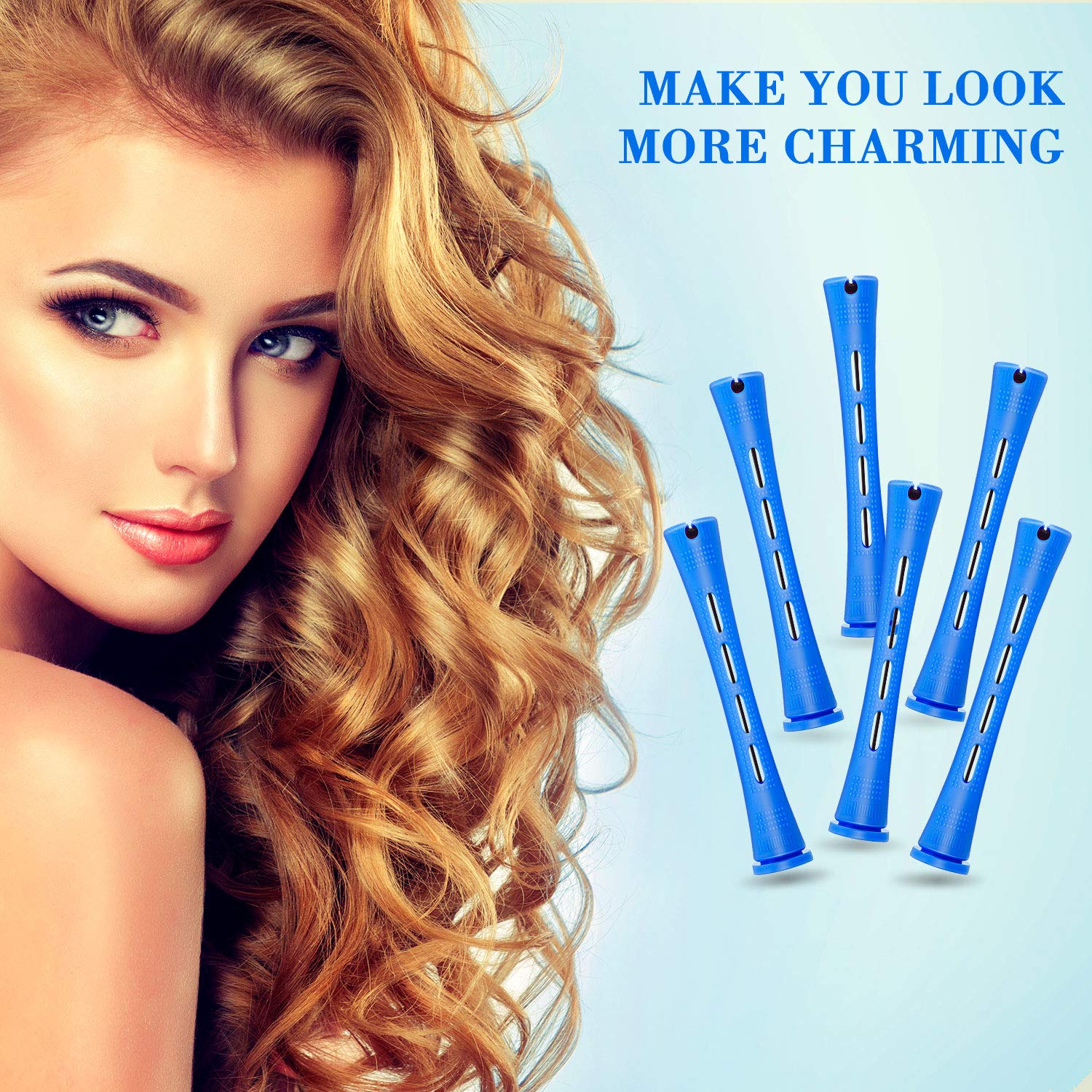 24 Pieces Hair Perm Rods Cold Wave Rods Plastic Perming Rods Curlers Hair Rollers with Steel Pintail Comb Rat Tail Comb Tools fo