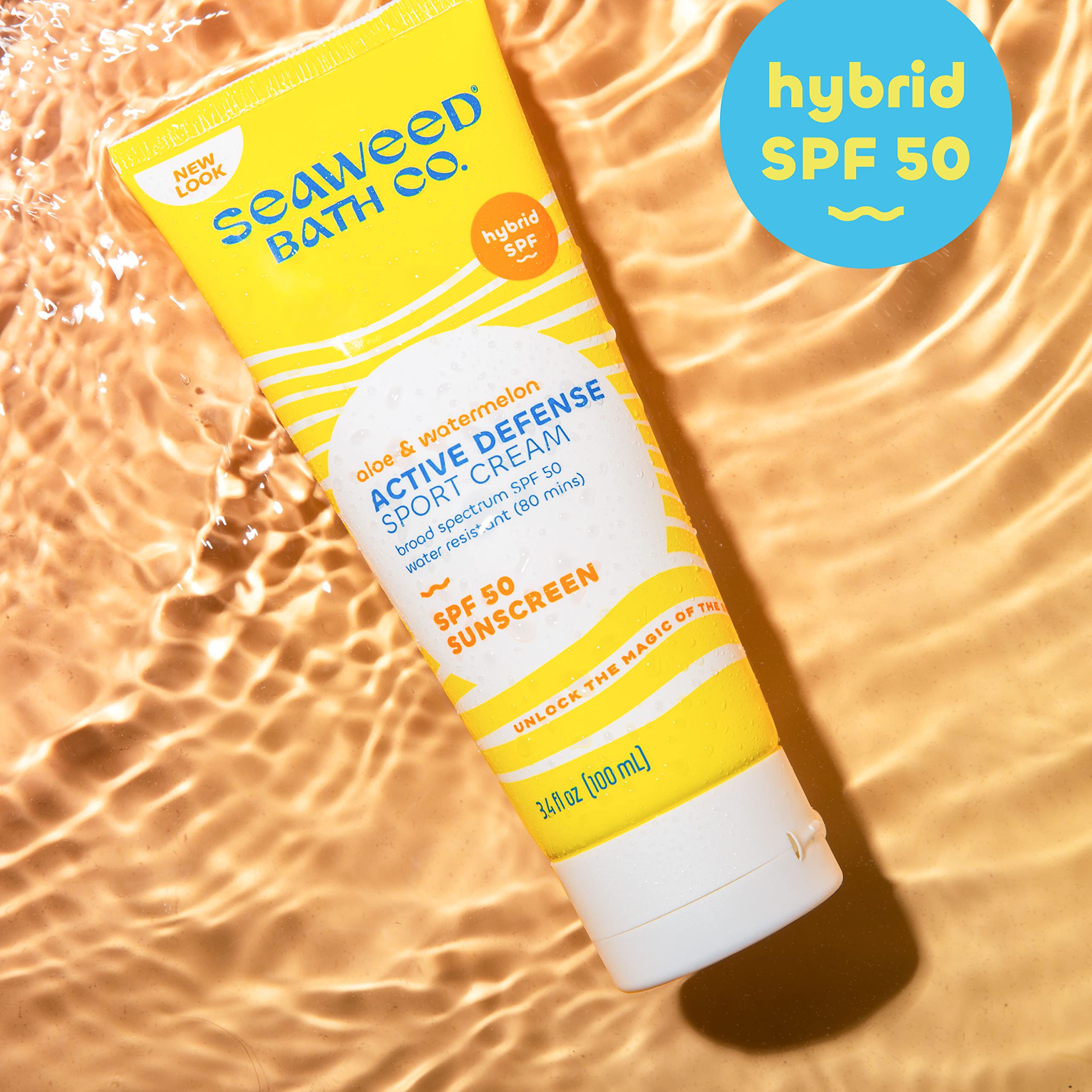 Seaweed Bath Co. Active Defense Spf 50 Sport Broad Spectrum Hybrid Sunscreen Cream, 3.4 Ounce (Pack Of 2), Sustainably Harvested
